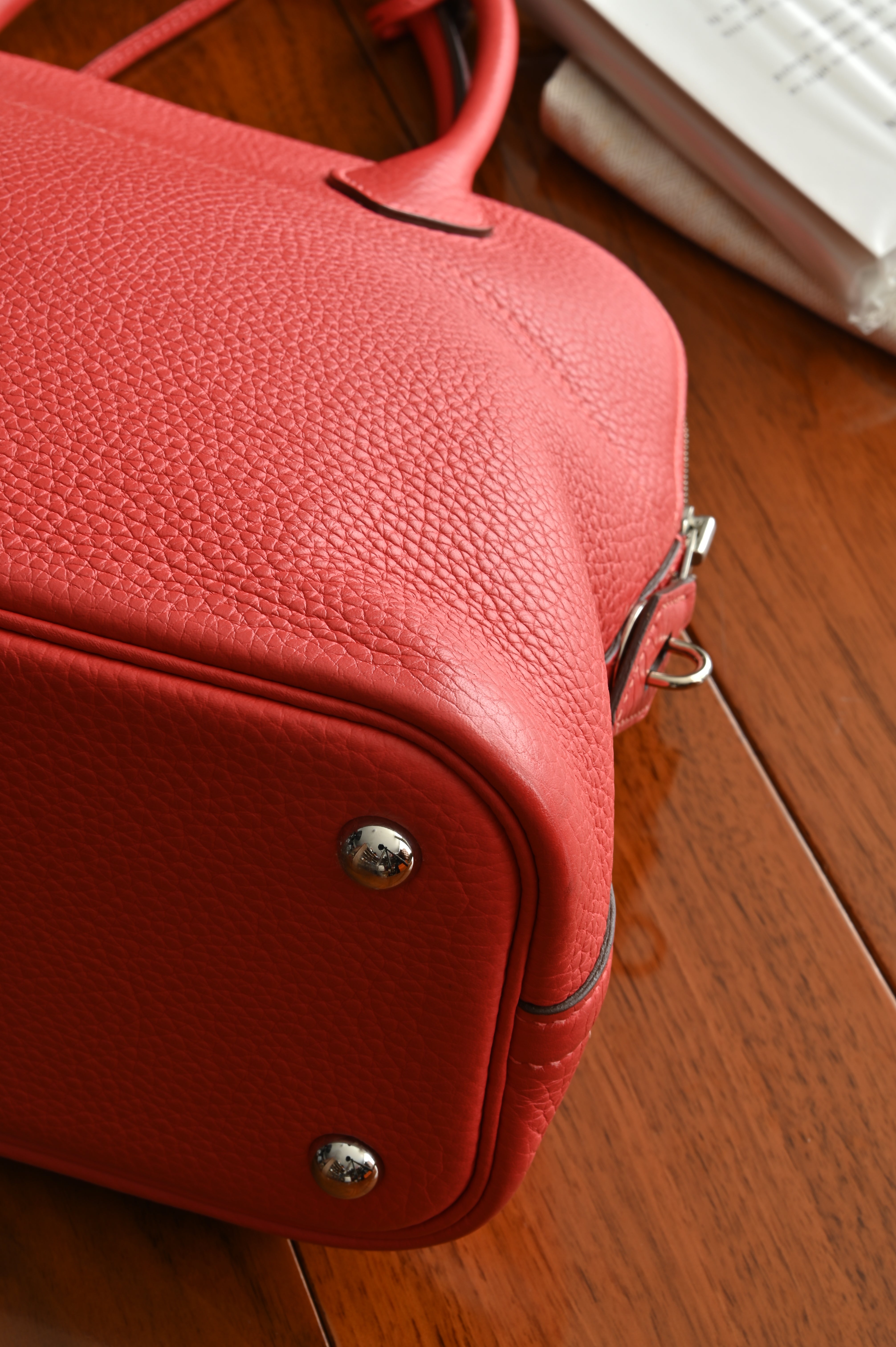 HERMÈS Bolide 31 handbag in Rouge Pivoine Clemence leather with Palladium hardware