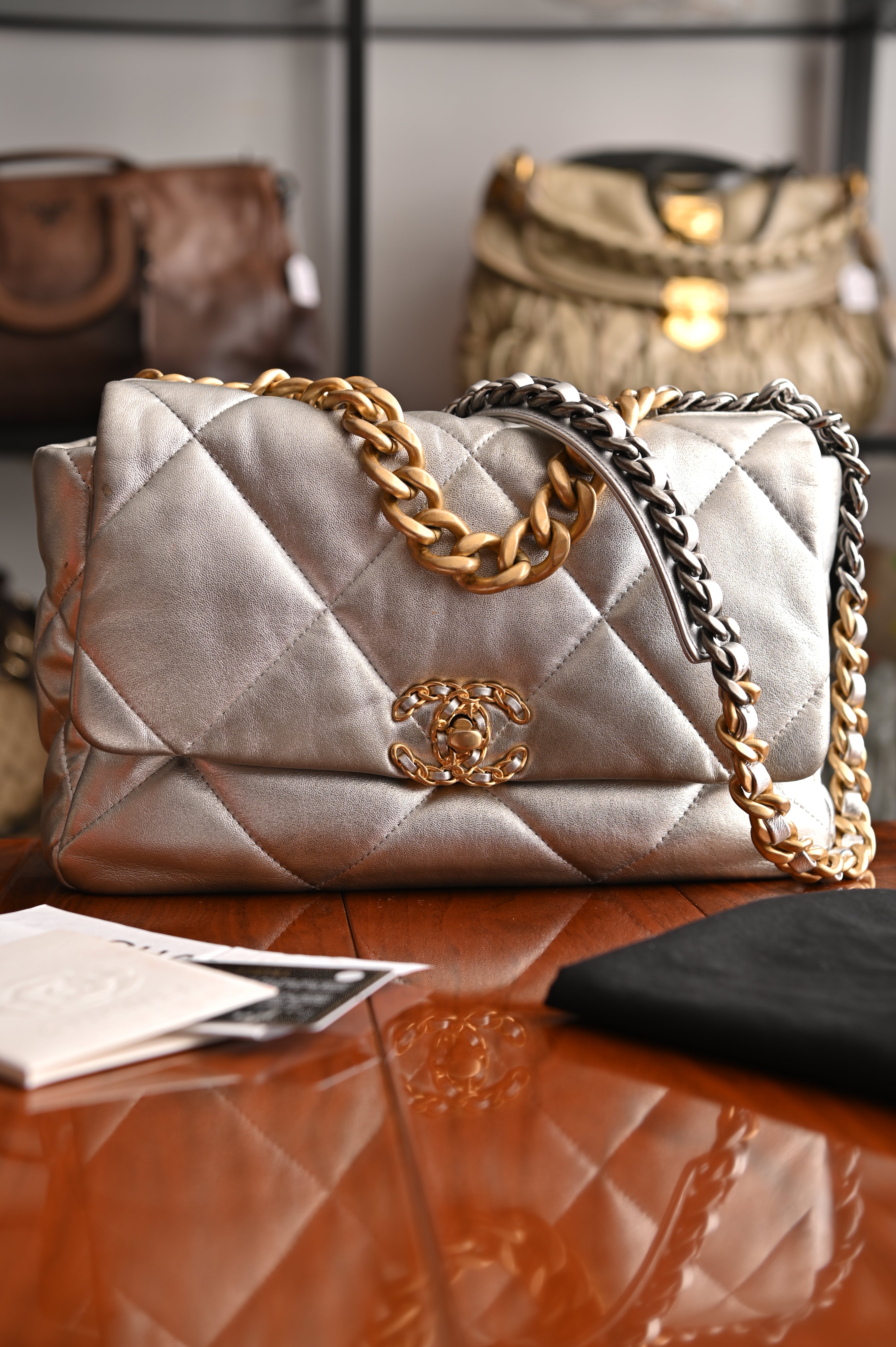 Chanel CC 19 Silver large Flap Bag