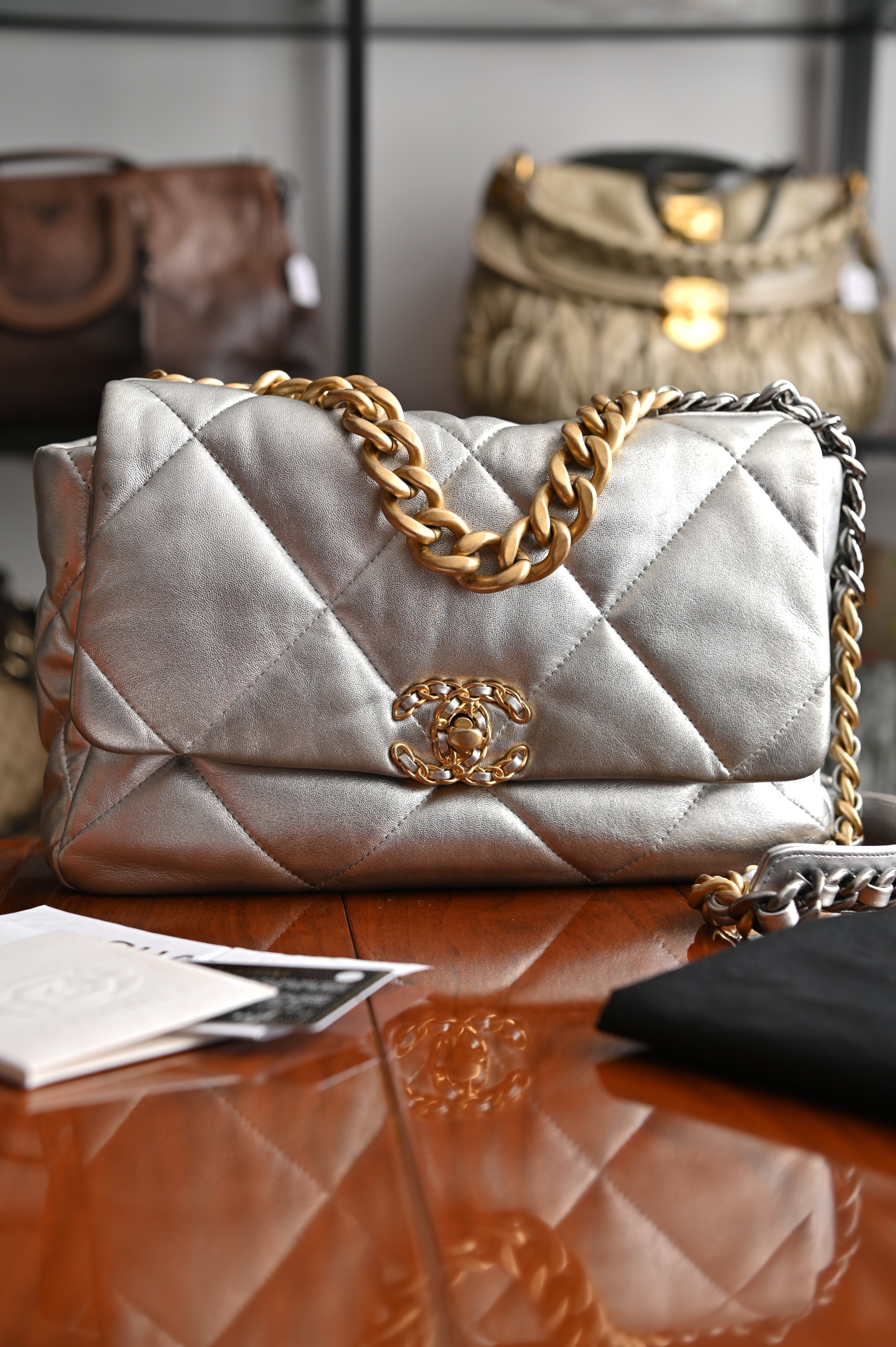 Chanel CC 19 Silver large Flap Bag