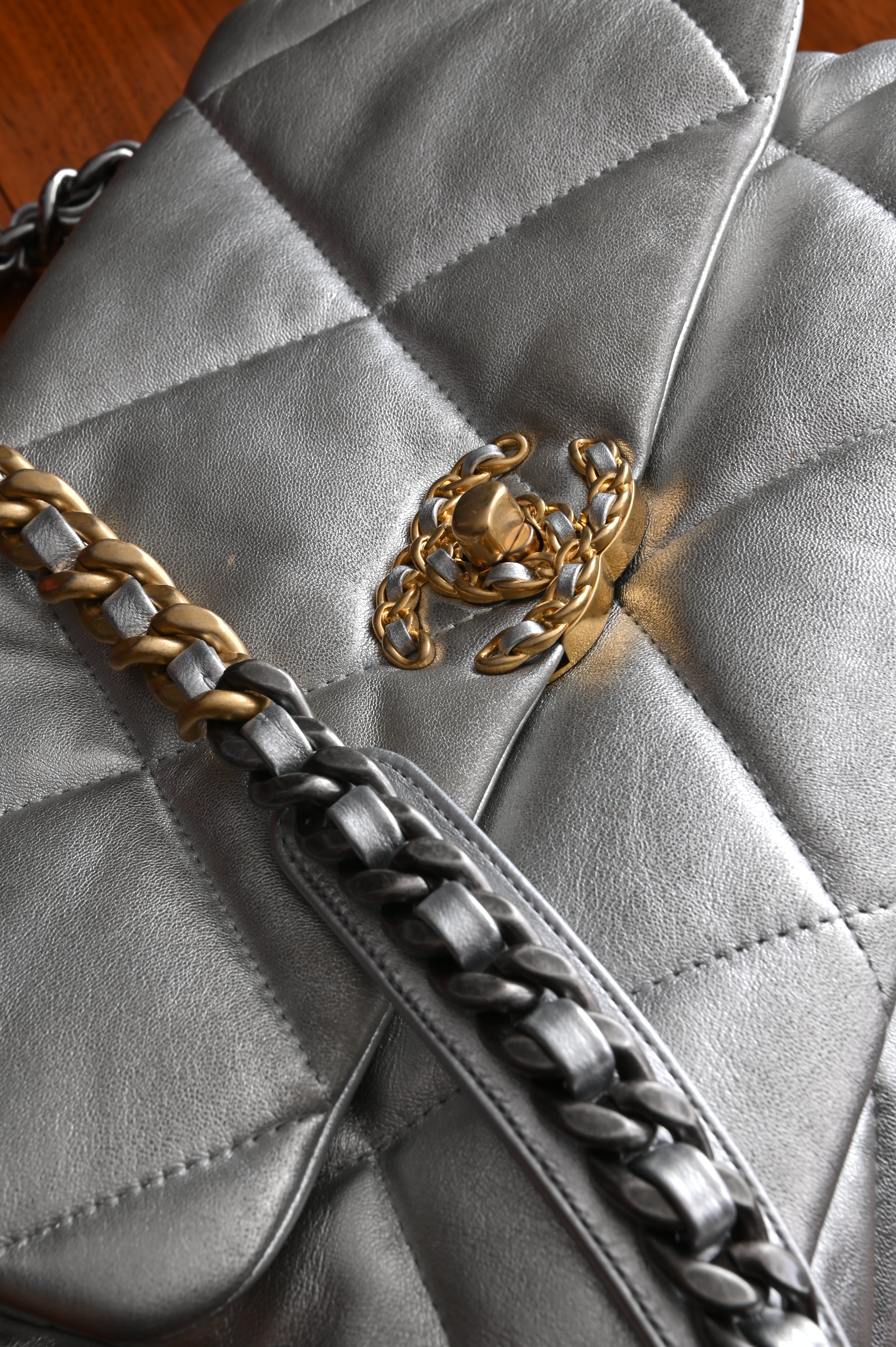 Chanel CC 19 Silver large Flap Bag