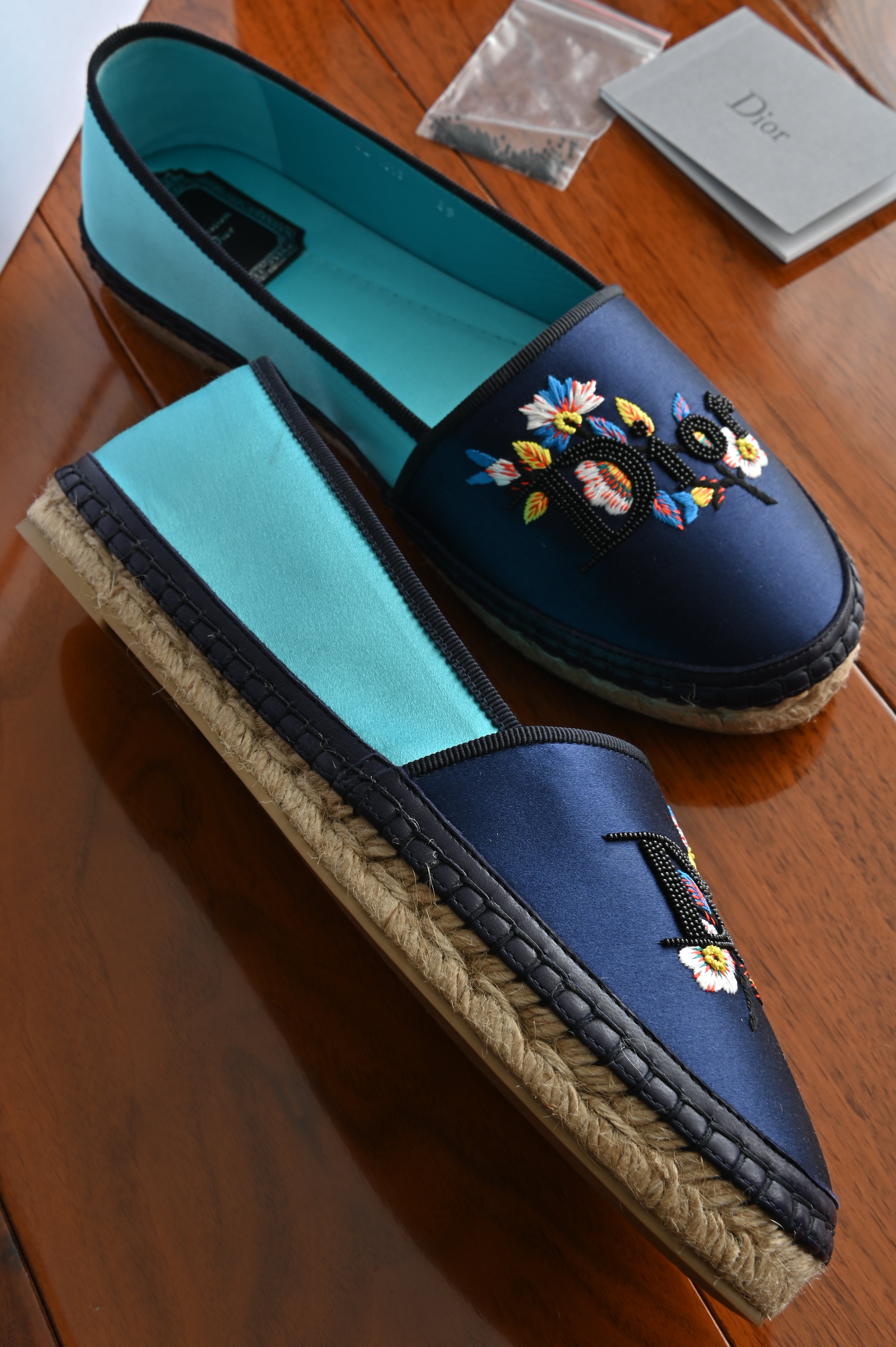 Dior Two-tone Satin Embroidered Flat Espadrilles