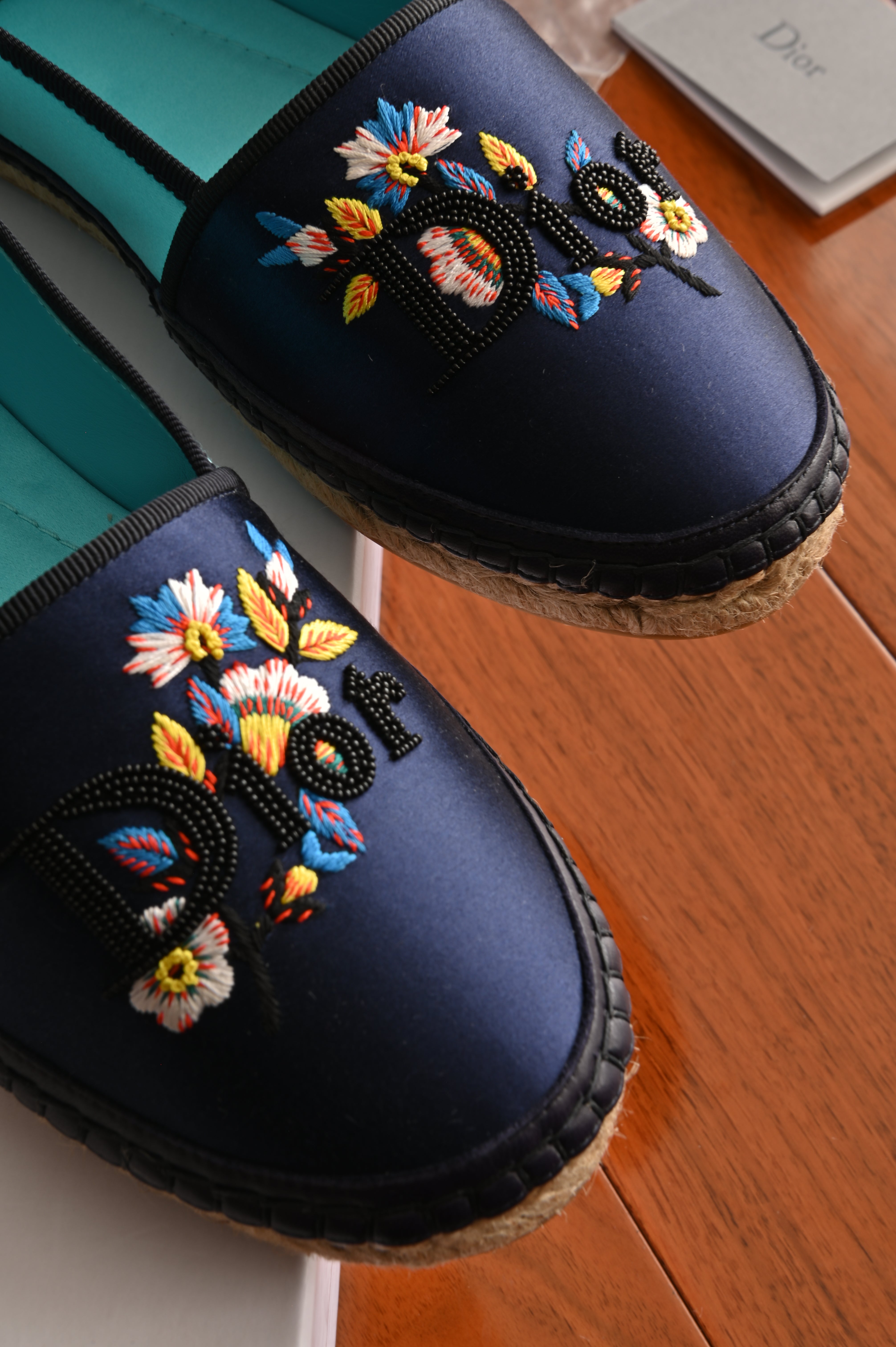 Dior Two-tone Satin Embroidered Flat Espadrilles