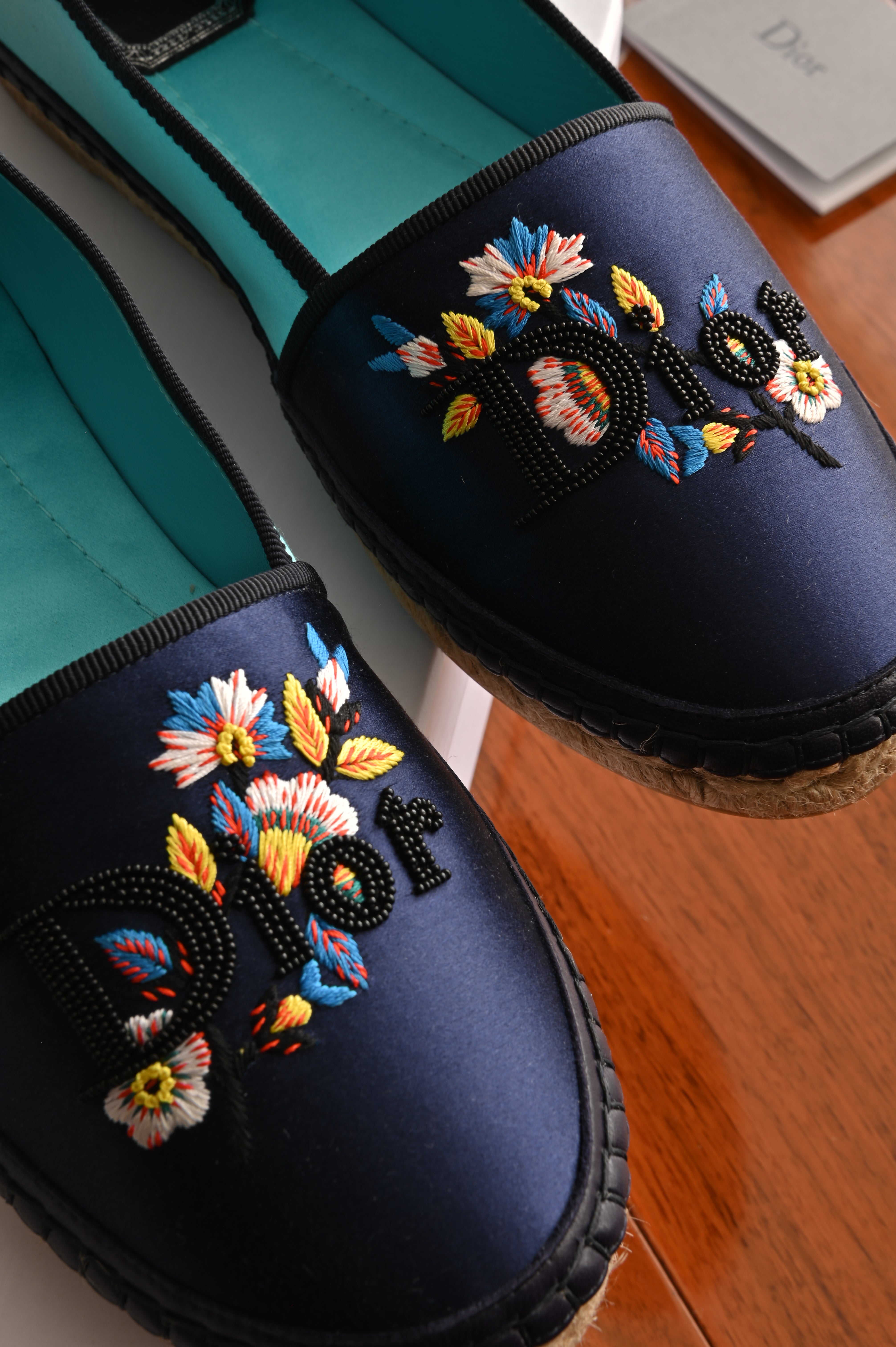 Dior Two-tone Satin Embroidered Flat Espadrilles