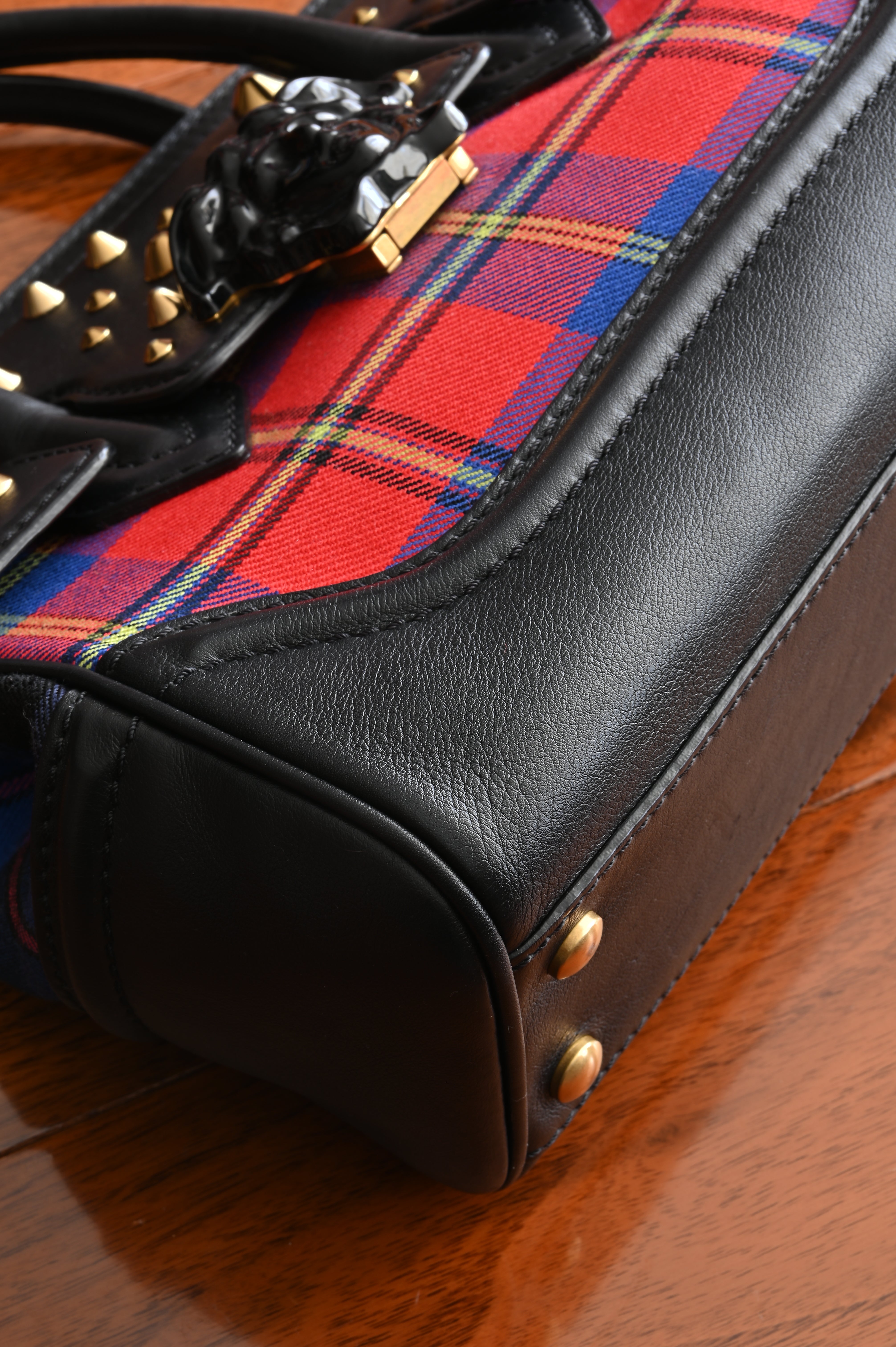 Versace Tartan Studded Palazzo Empire bag in black