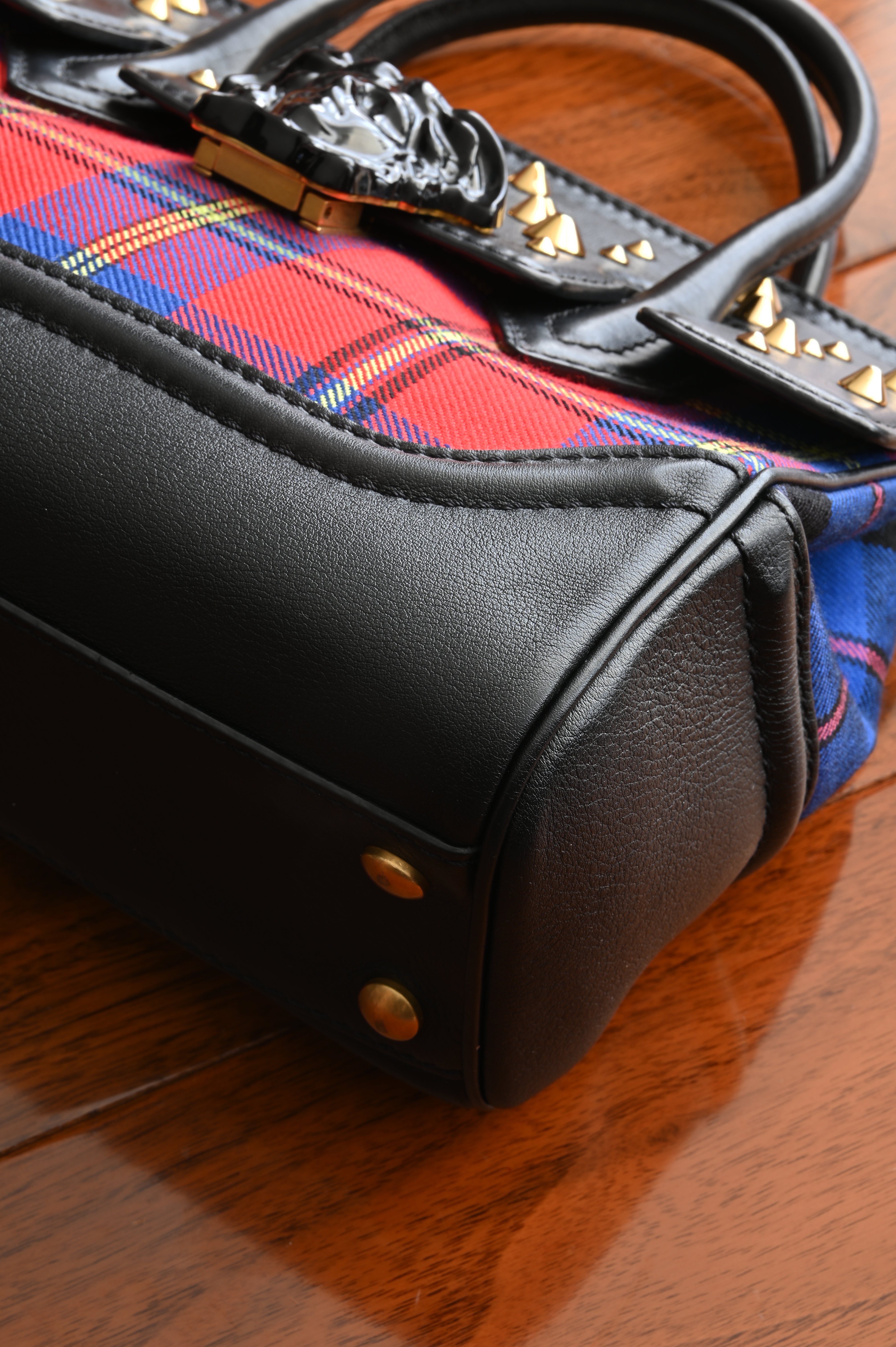 Versace Tartan Studded Palazzo Empire bag in black