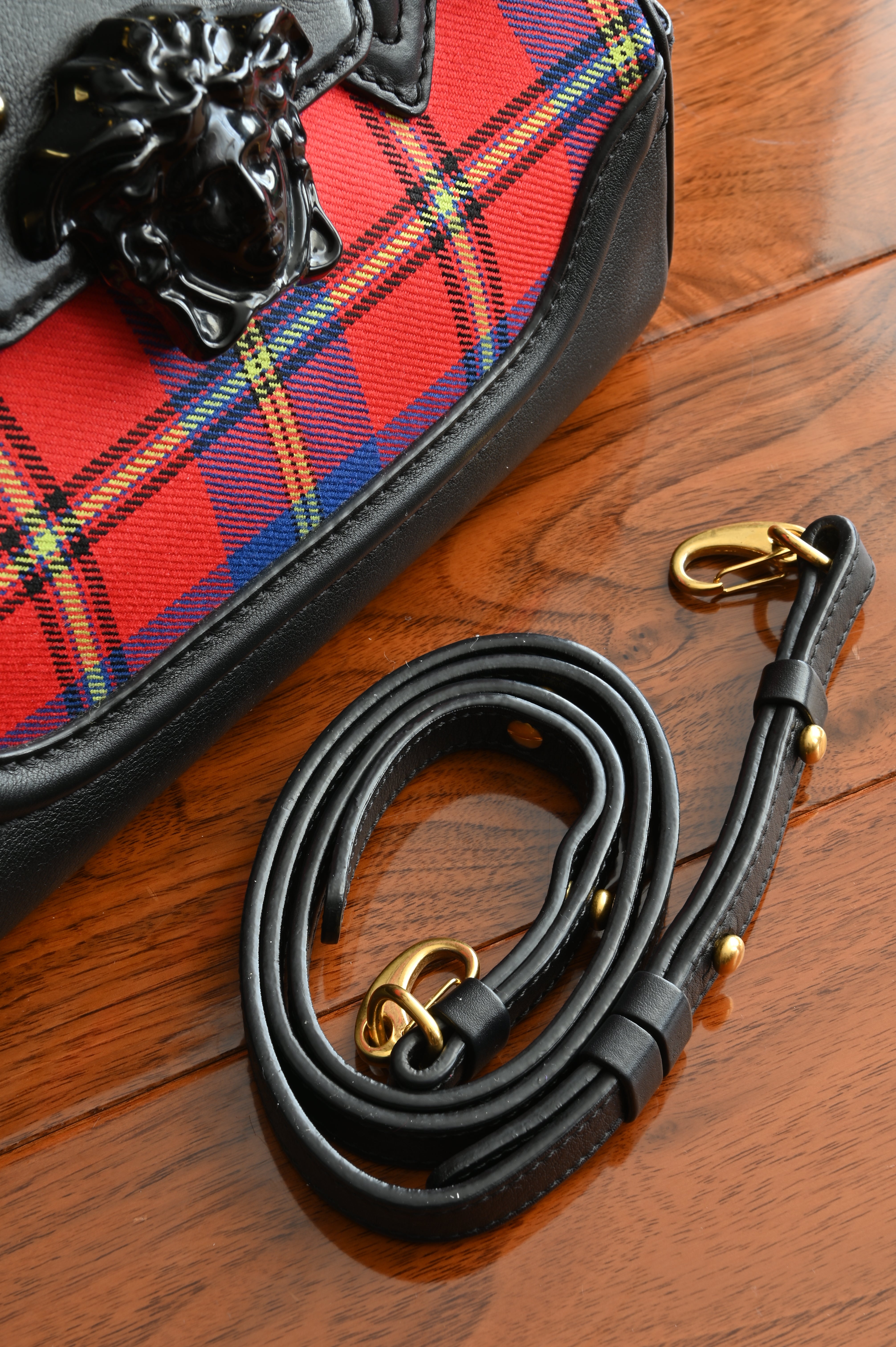 Versace Tartan Studded Palazzo Empire bag in black