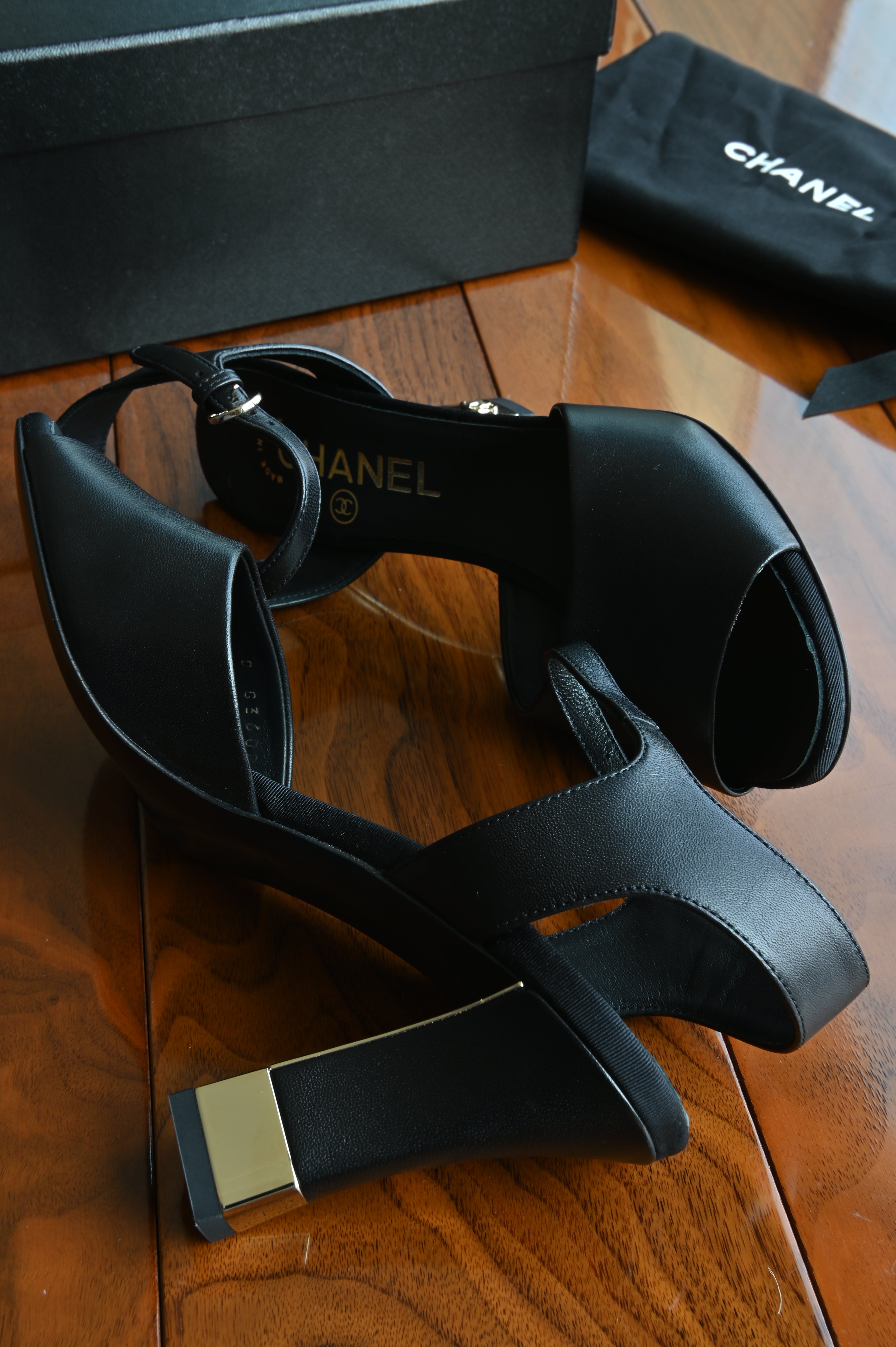 Chanel Black Platform Open toe slingback Sandals