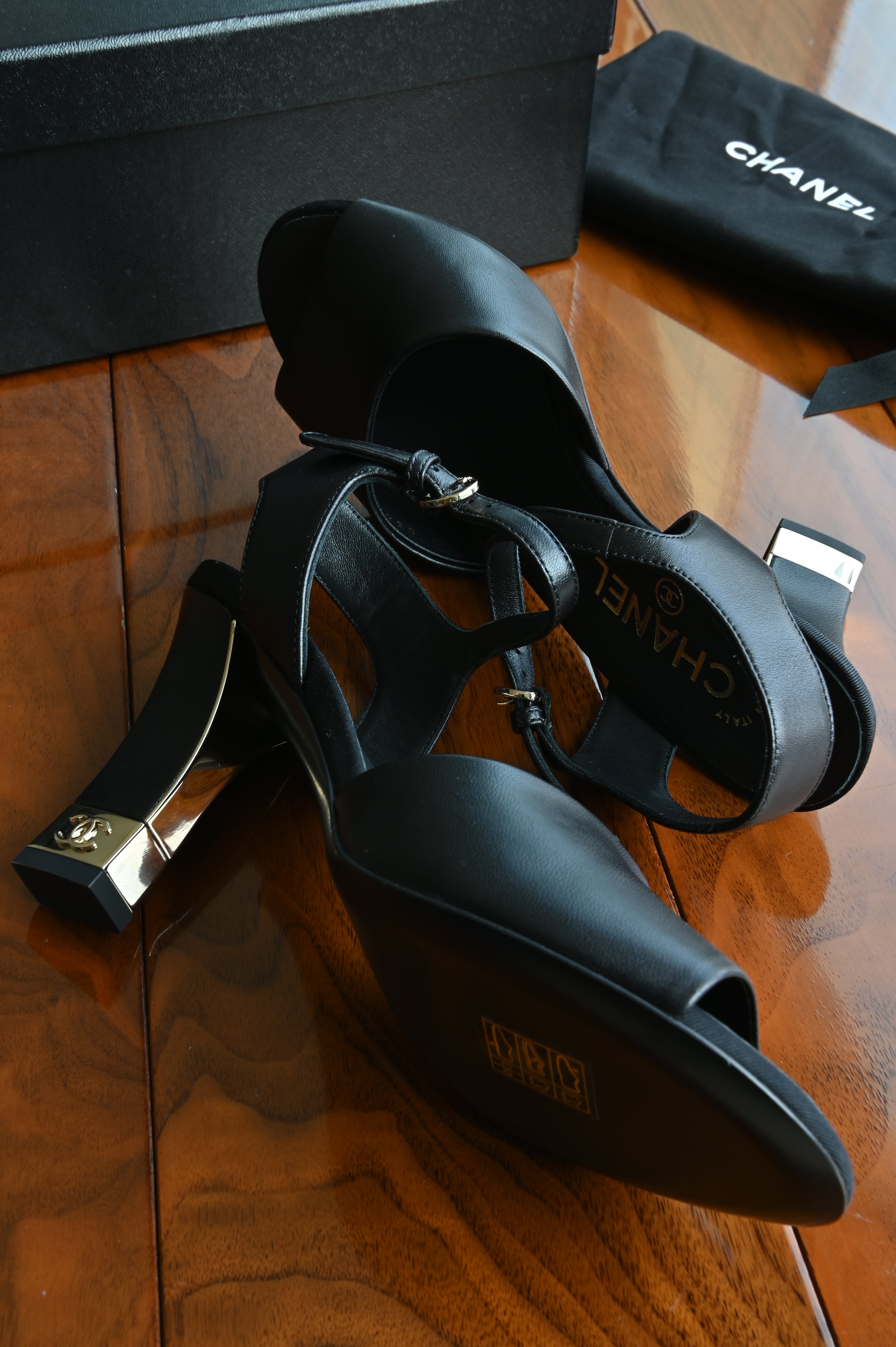 Chanel Black Platform Open toe slingback Sandals