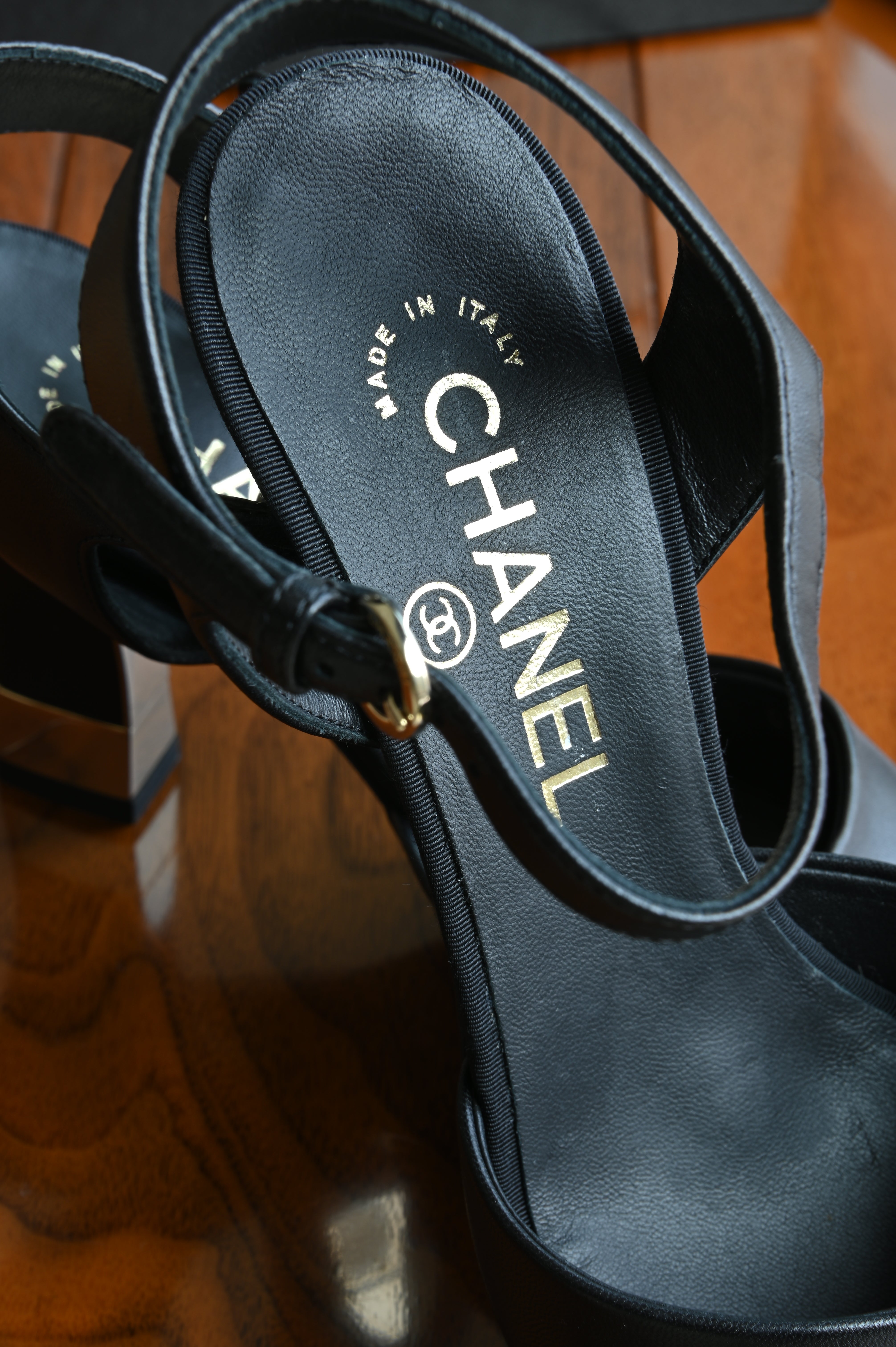 Chanel Black Platform Open toe slingback Sandals