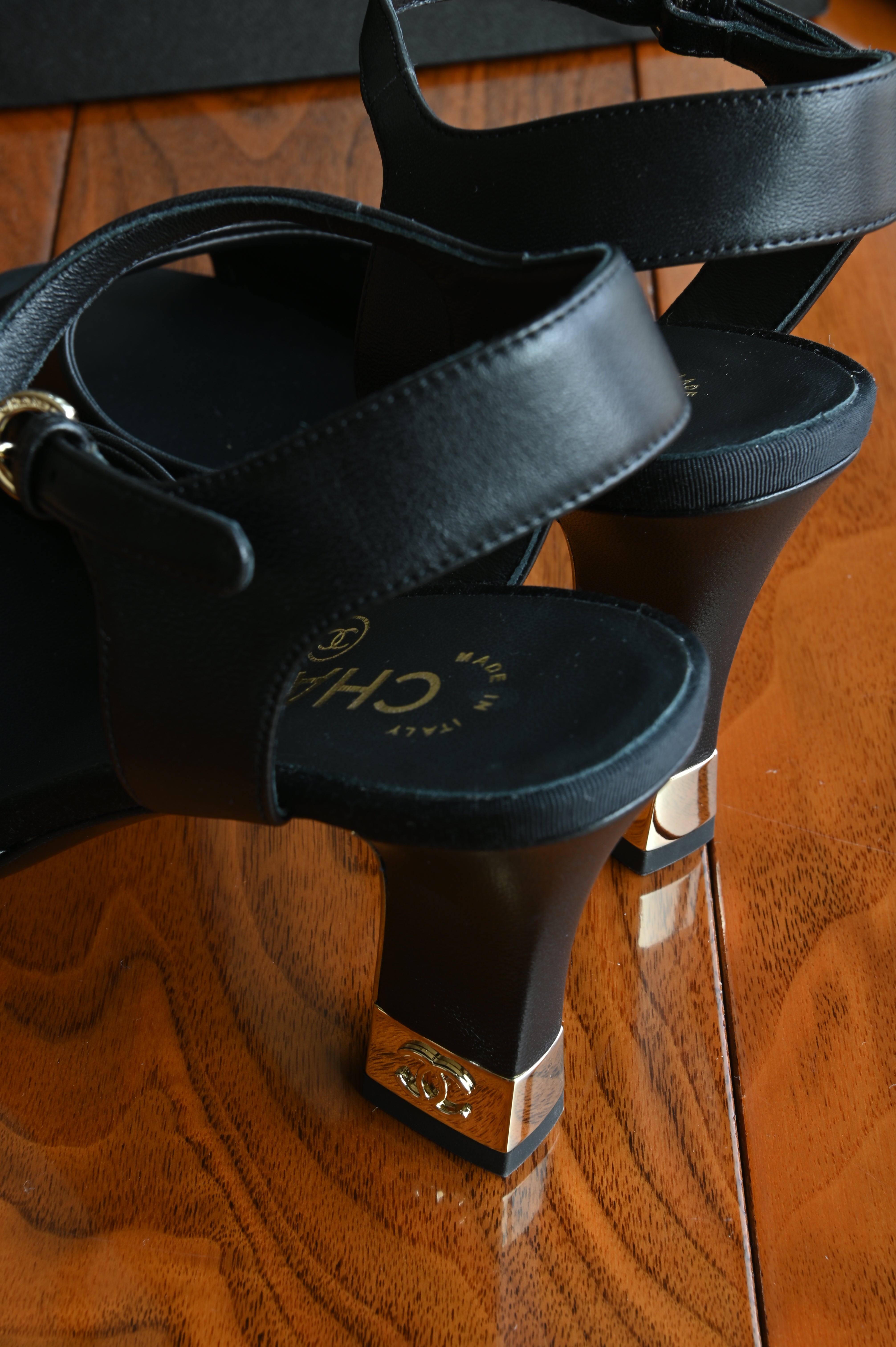 Chanel Black Platform Open toe slingback Sandals