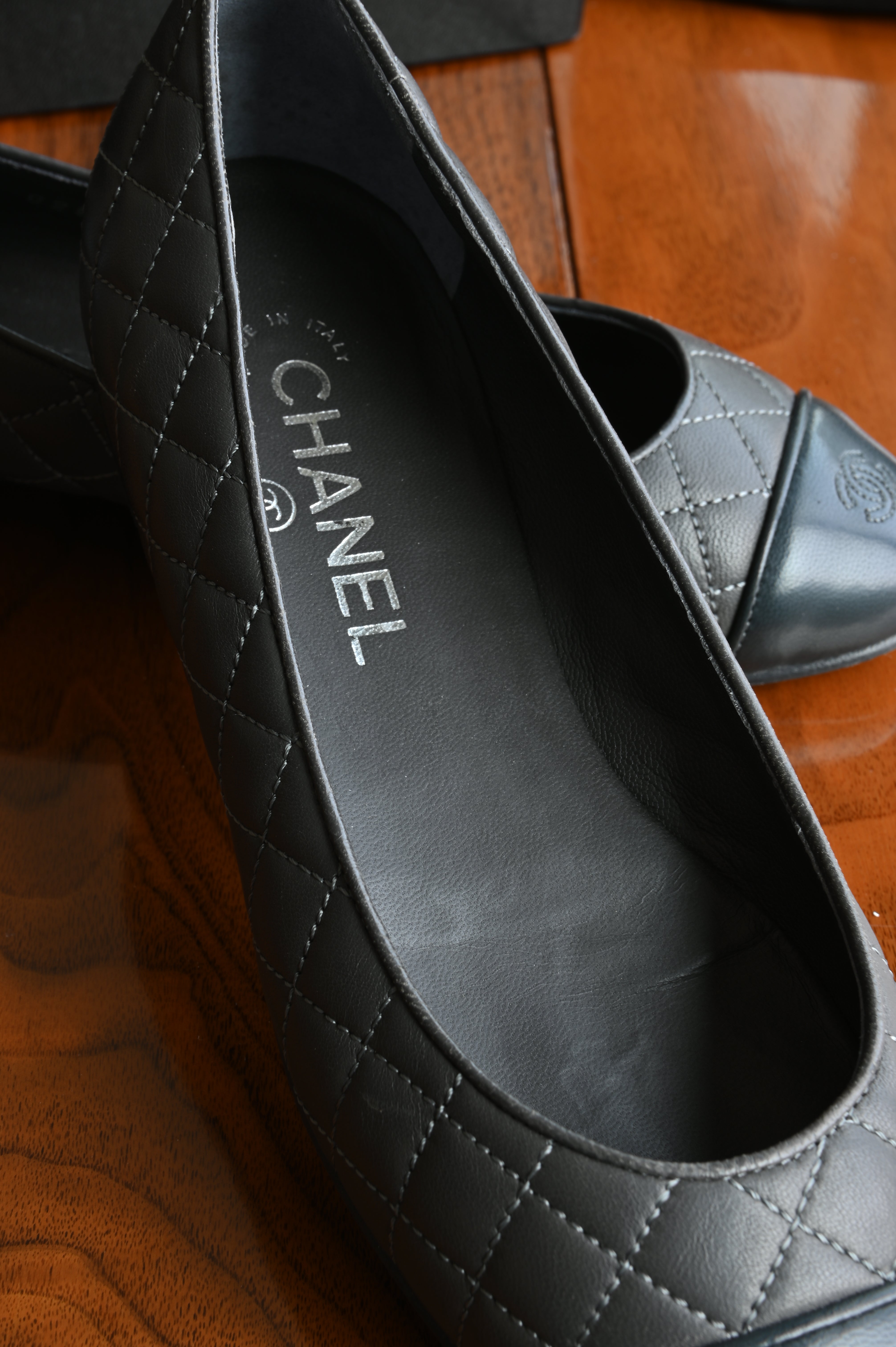 Chanel CC Gray Quilted Ballet Flats