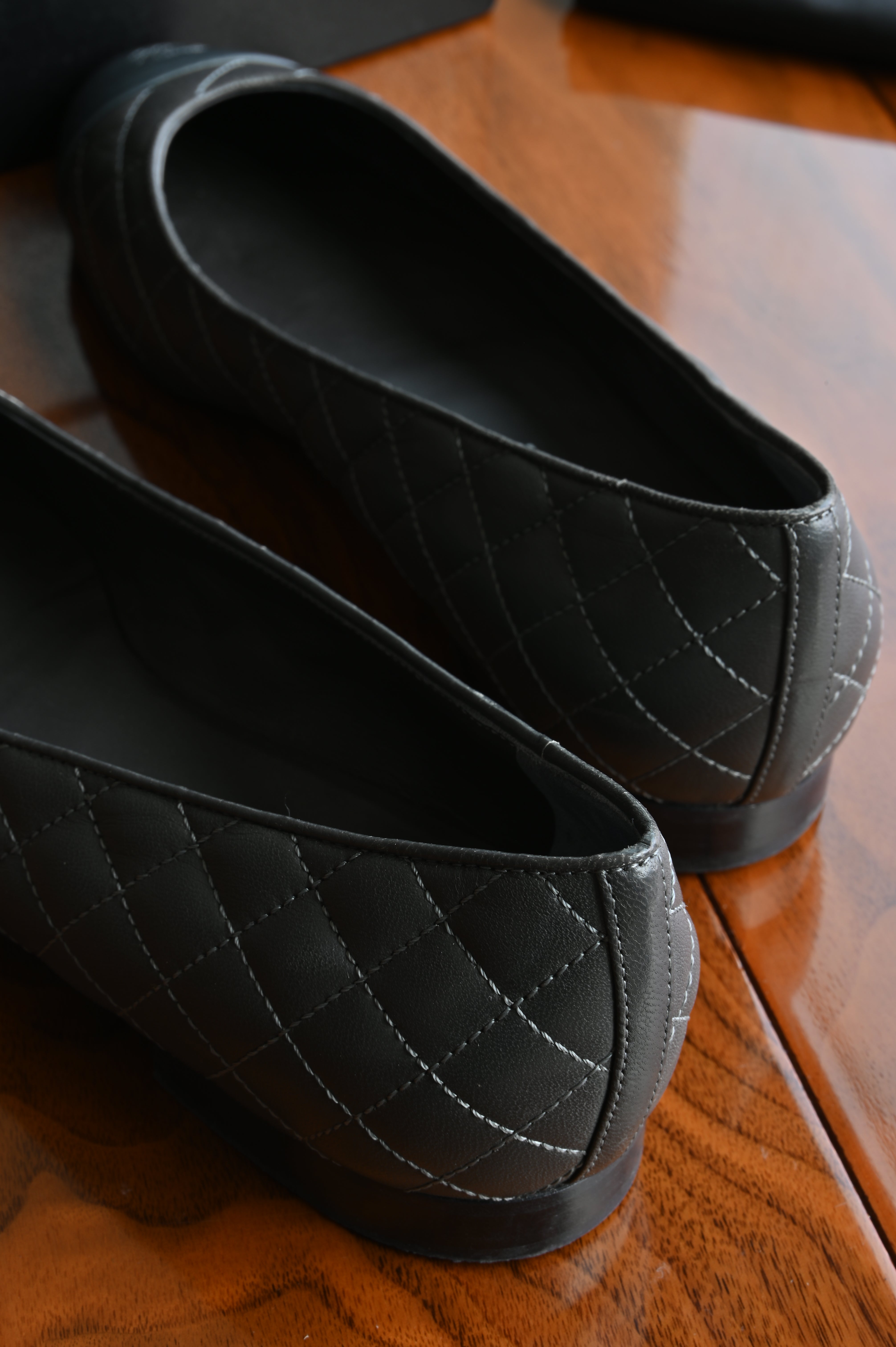 Chanel CC Gray Quilted Ballet Flats