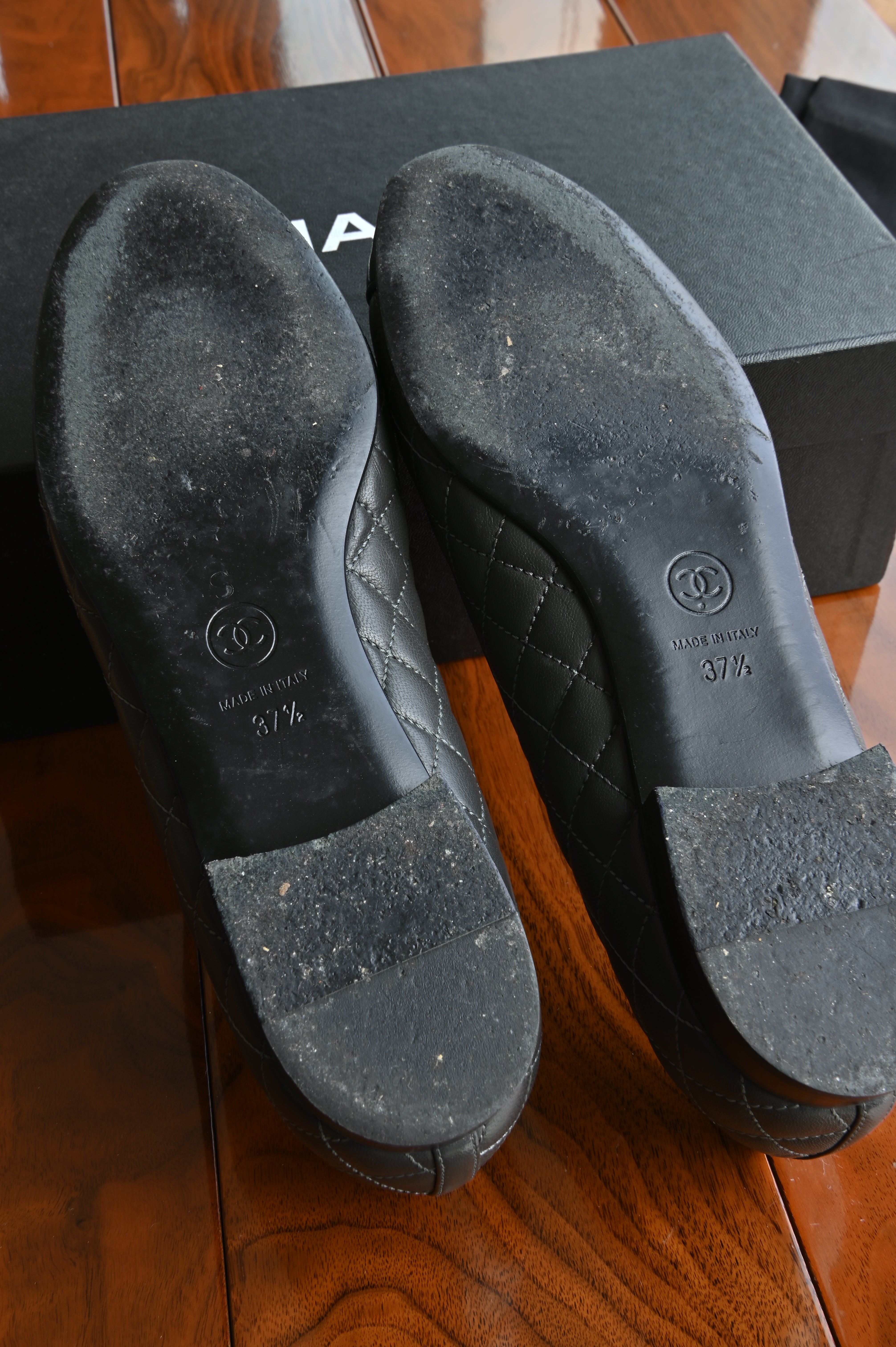 Chanel CC Gray Quilted Ballet Flats