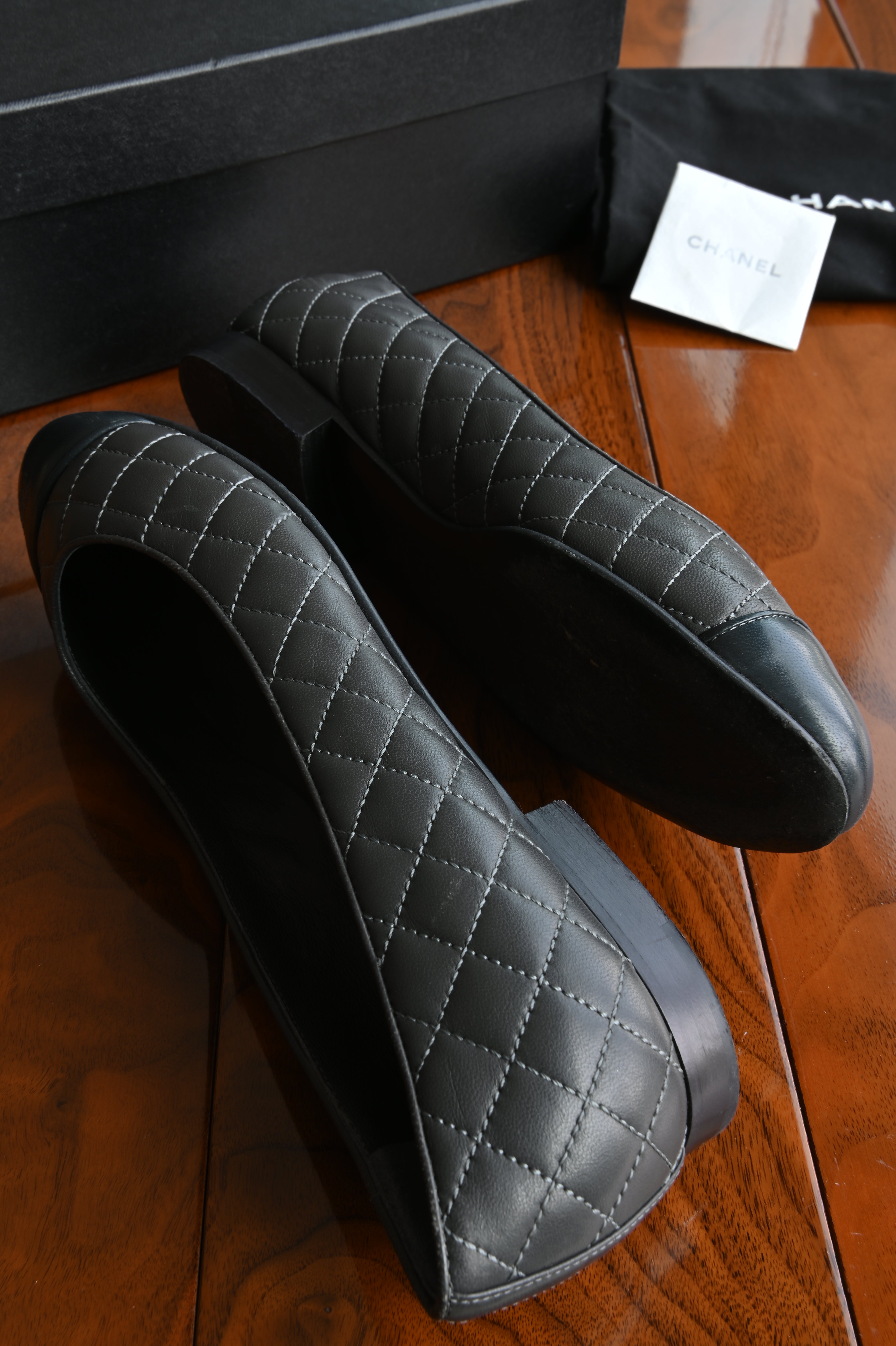 Chanel CC Gray Quilted Ballet Flats