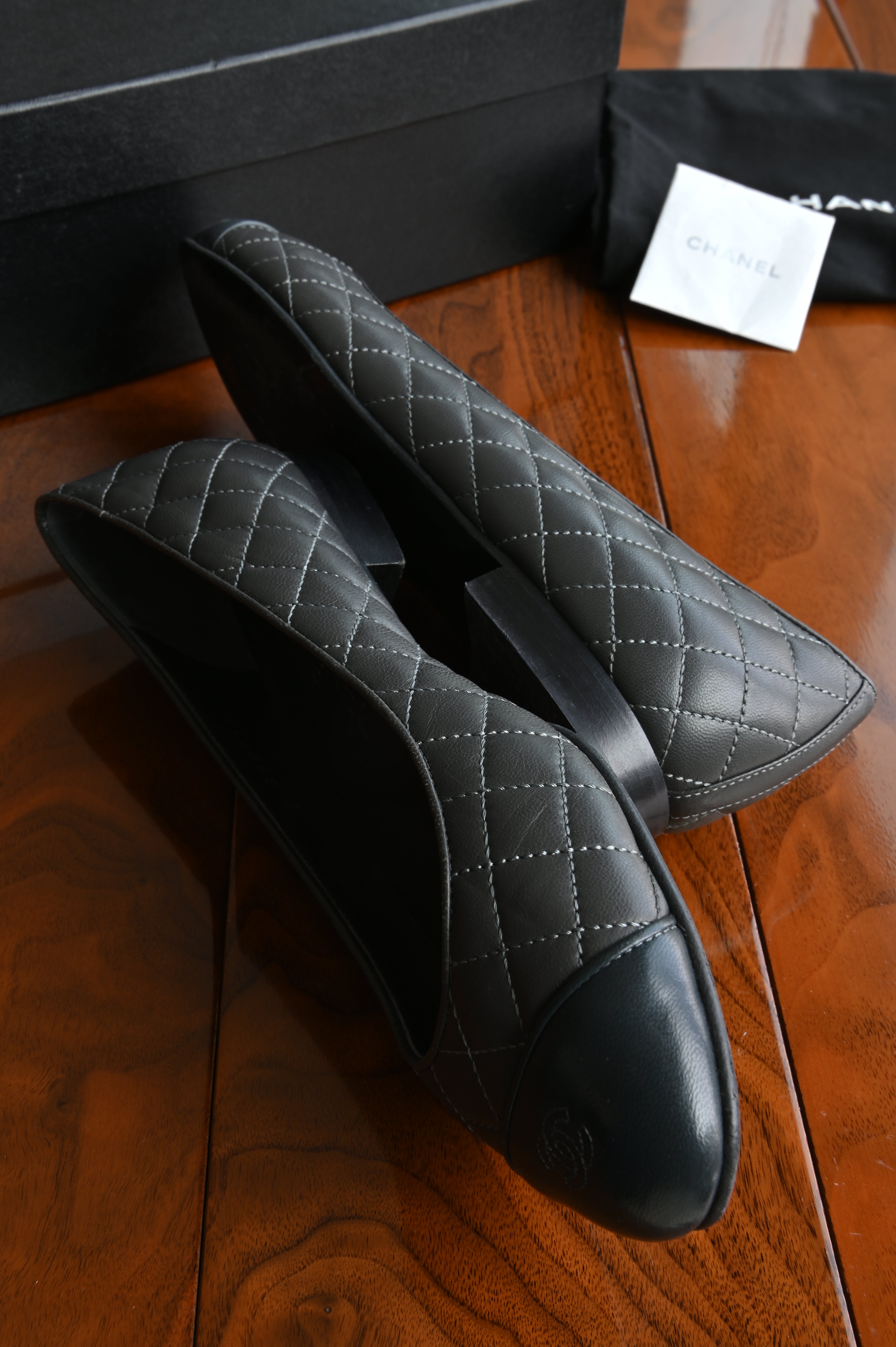 Chanel CC Gray Quilted Ballet Flats