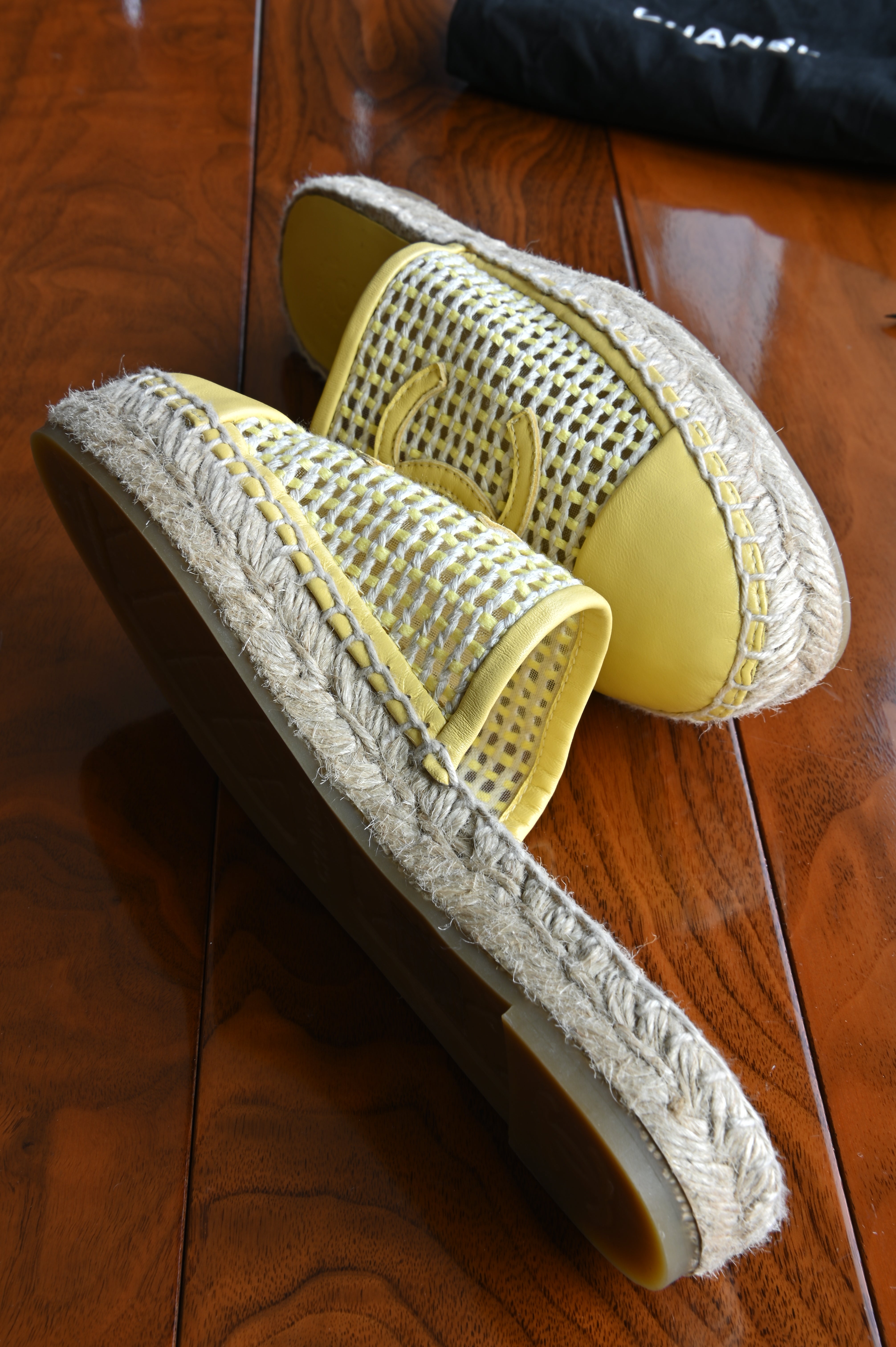 Chanel Yellow Espadrilles Mules