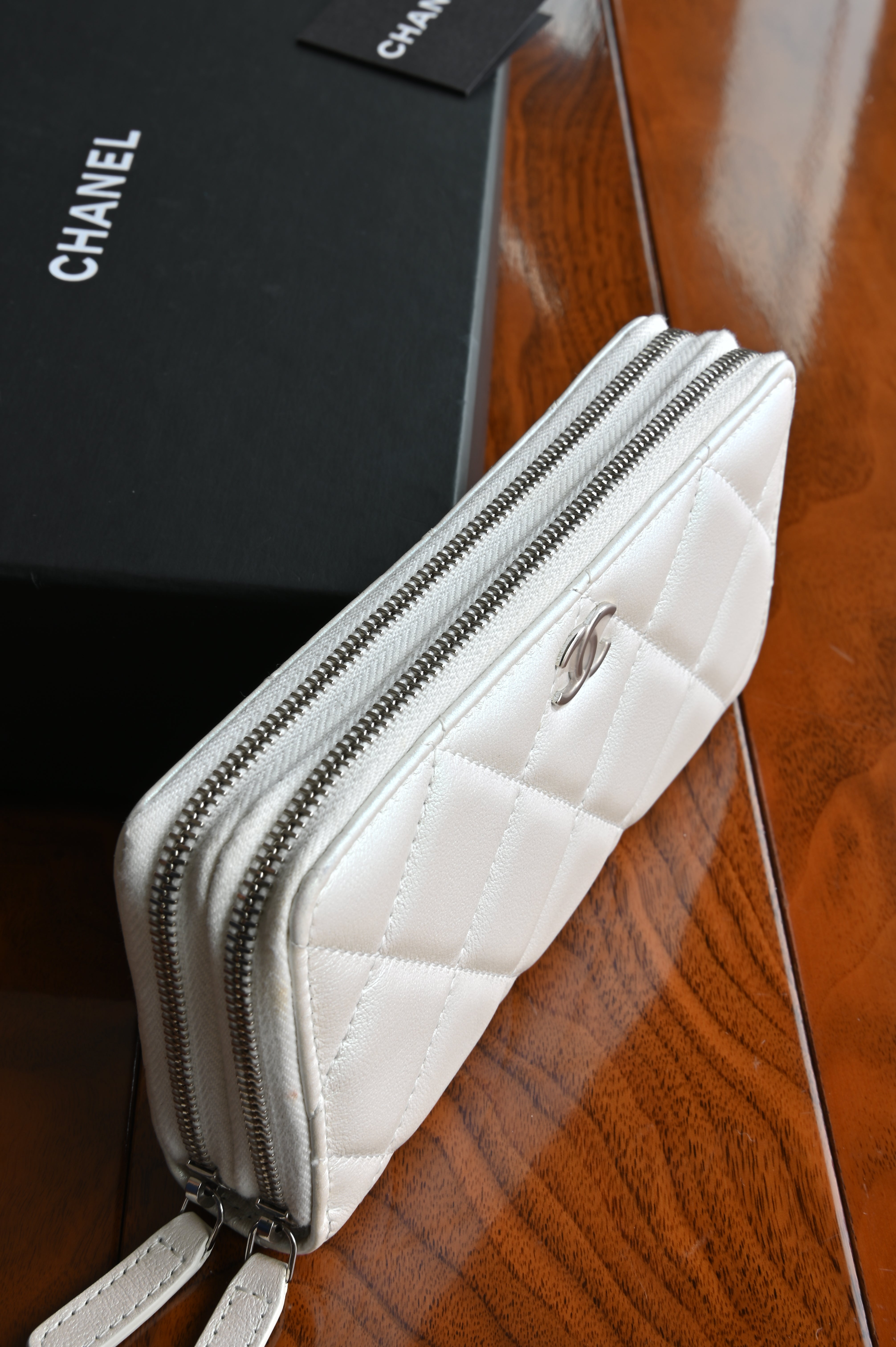 Chanel White Quilted Matelasse Long Wallet