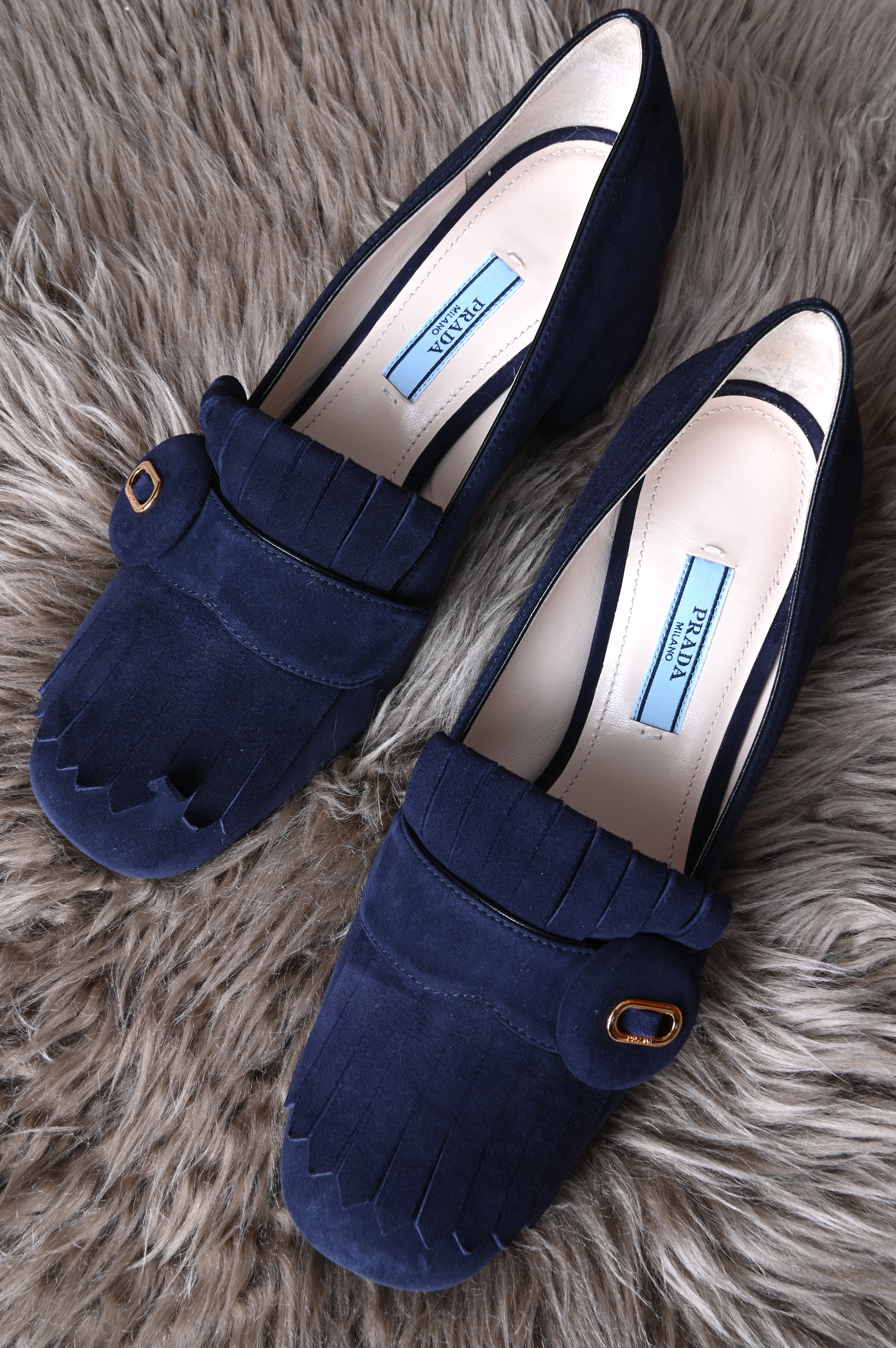 Prada Navy Blue Suede pumps in block heels