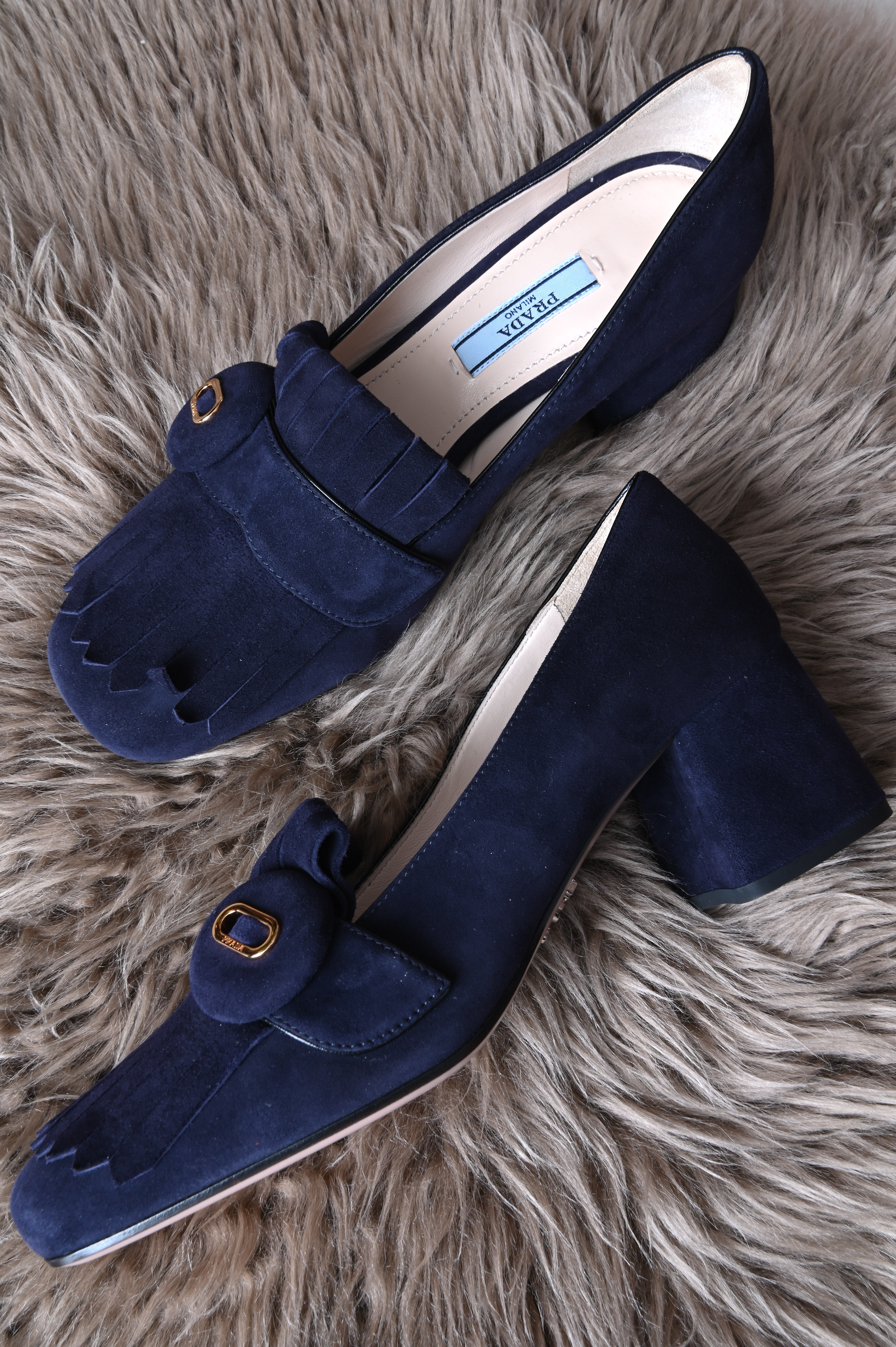 Prada Navy Blue Suede pumps in block heels