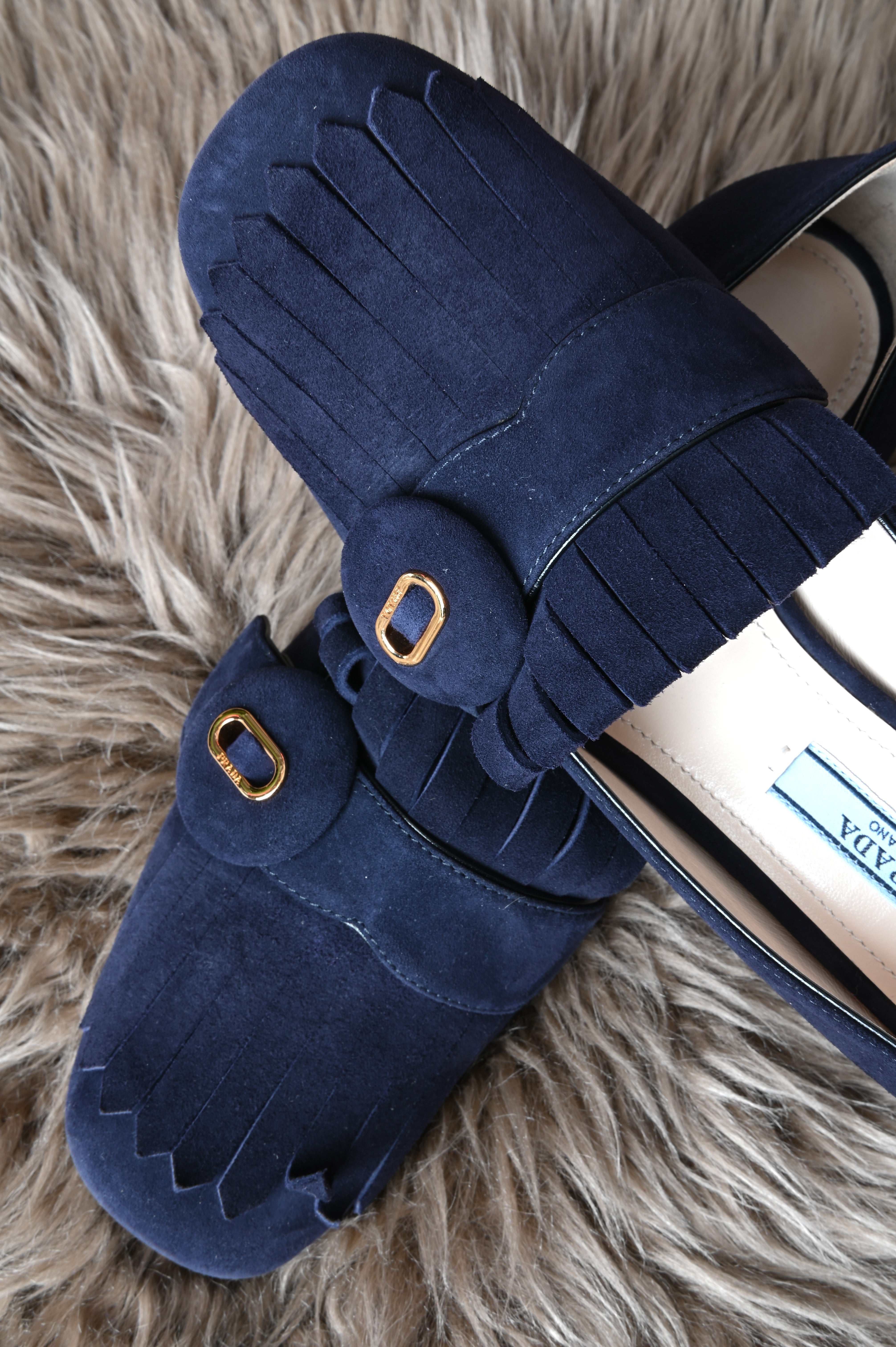 Prada Navy Blue Suede pumps in block heels