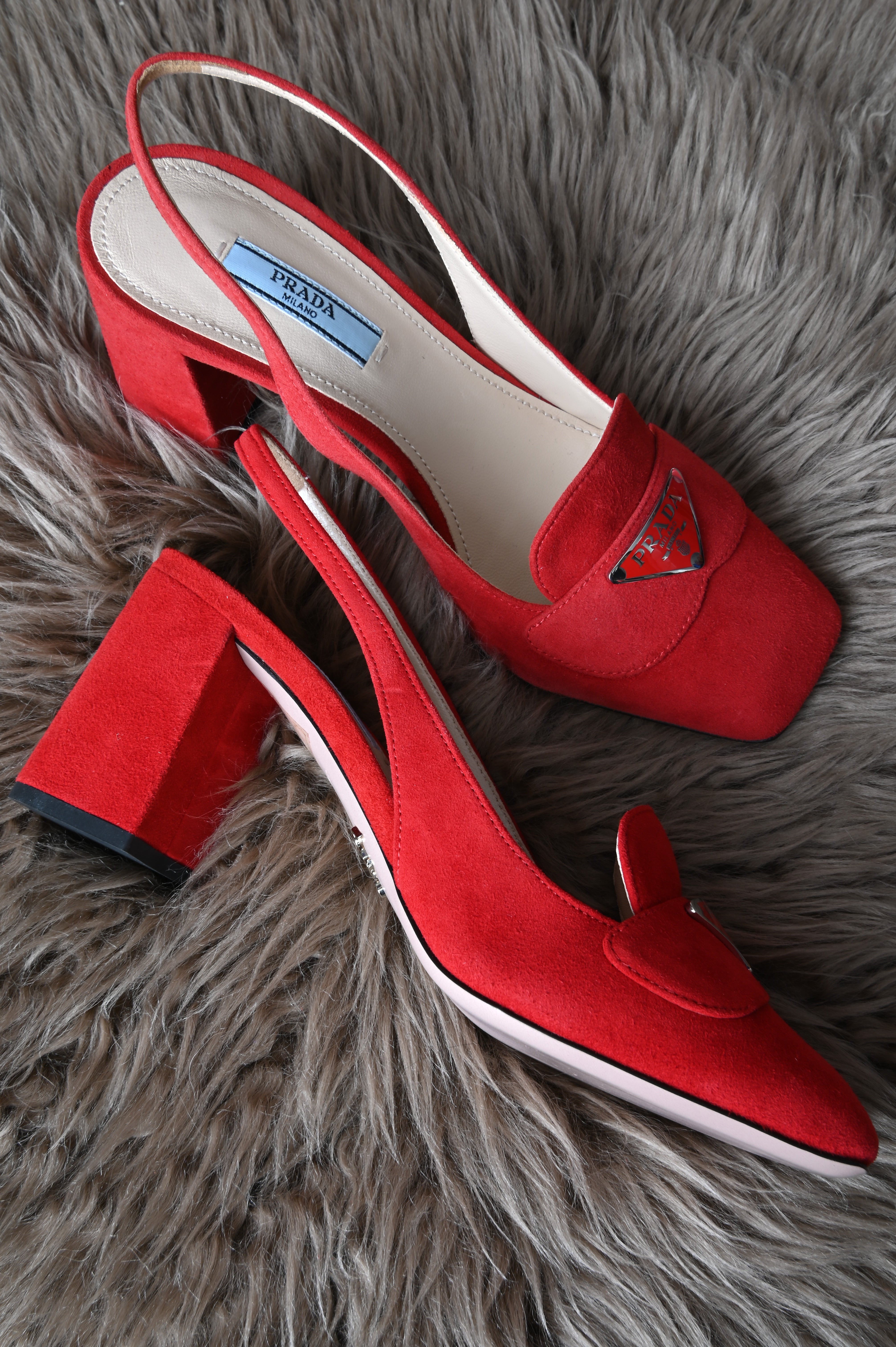 Prada Red suede sling back pumps