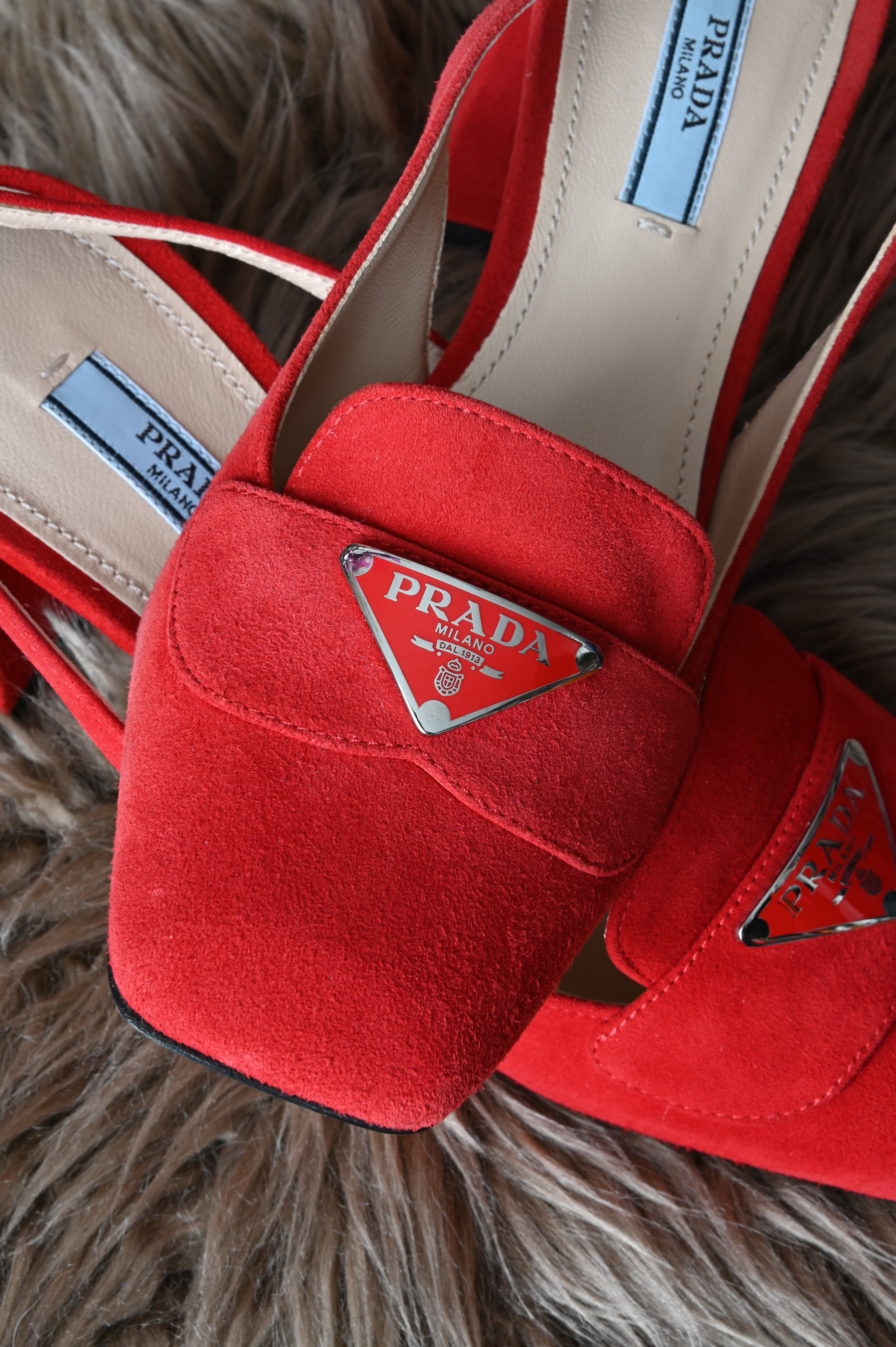 Prada Red suede sling back pumps