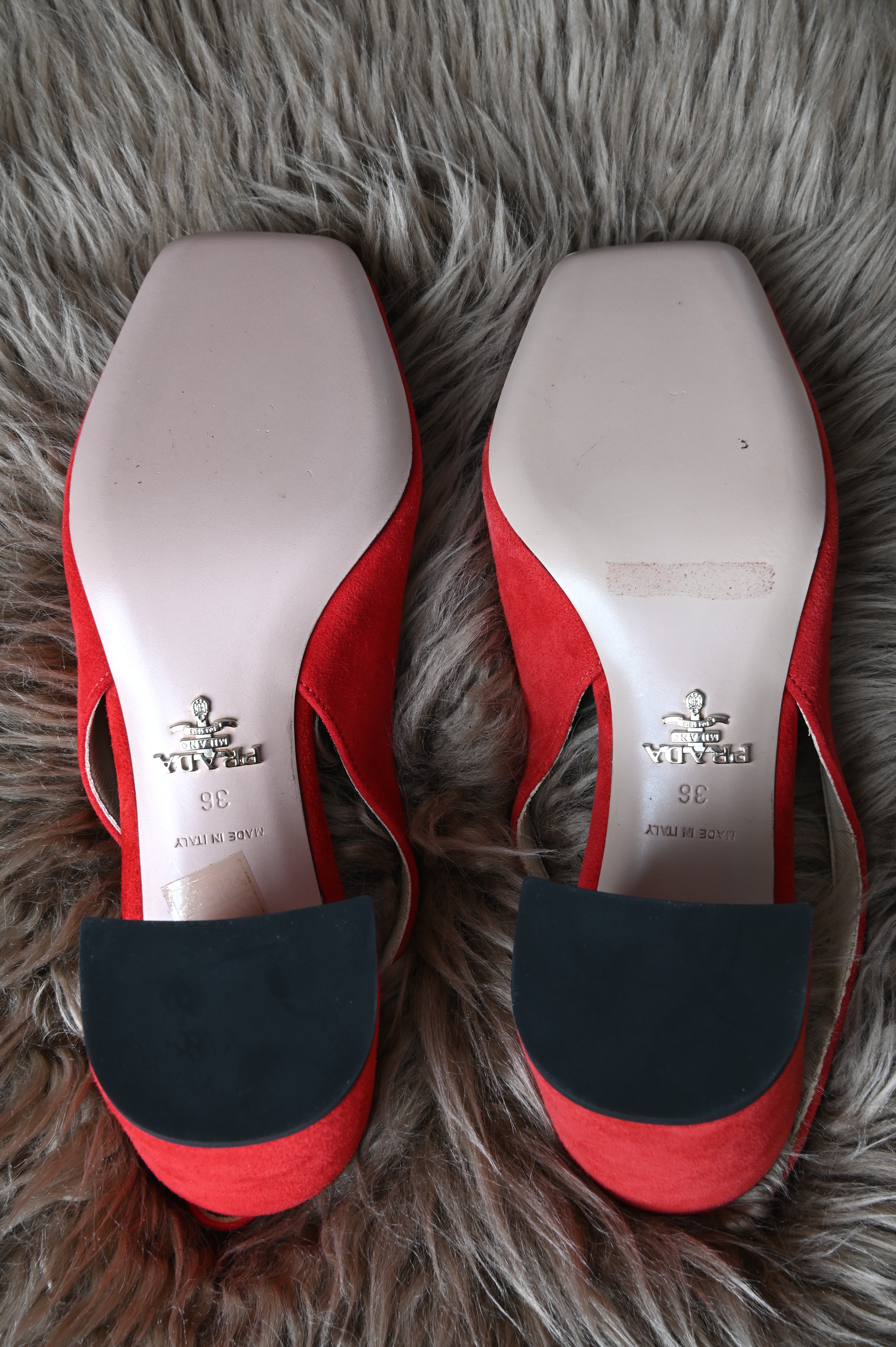 Prada Red suede sling back pumps