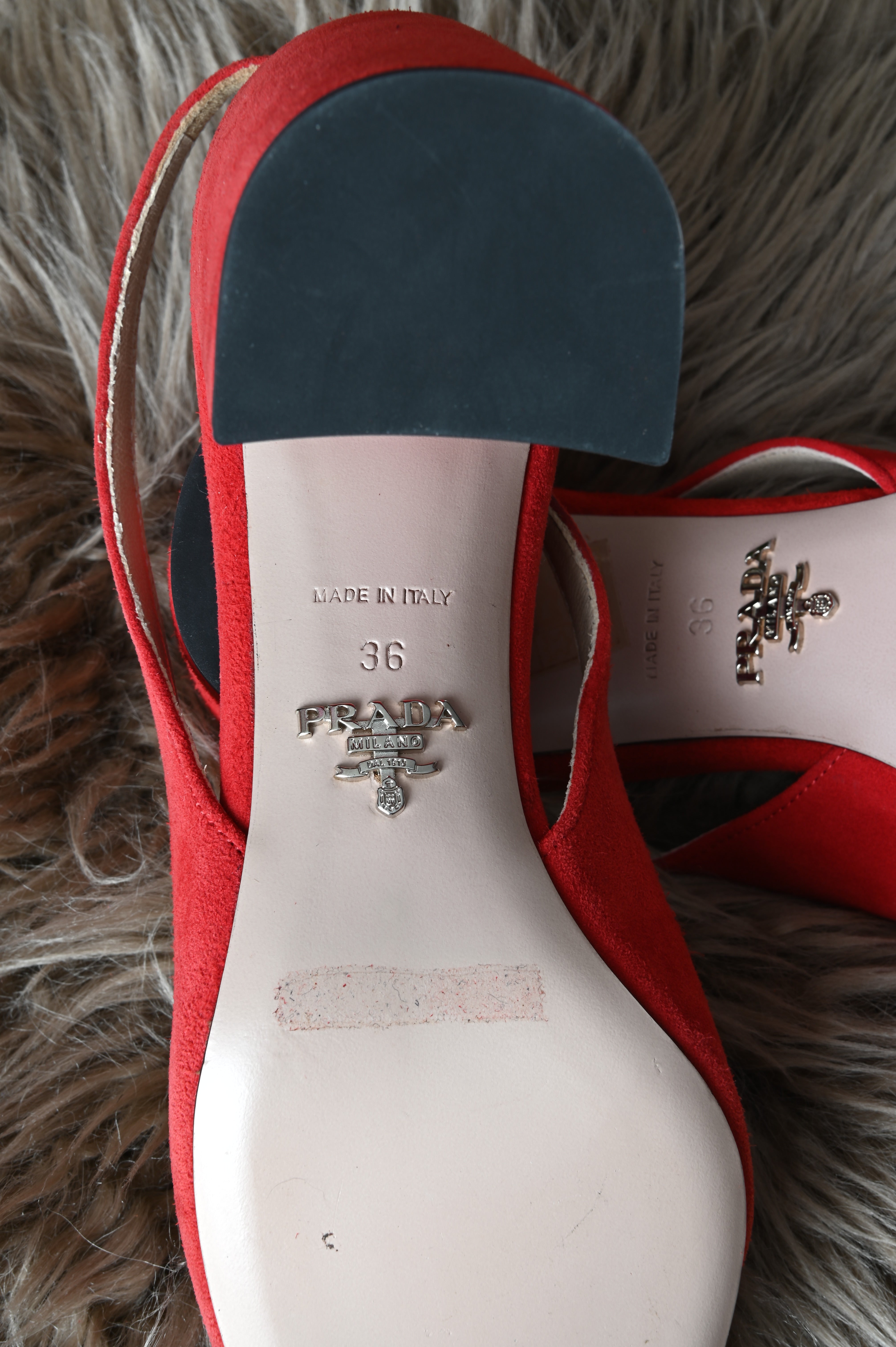 Prada Red suede sling back pumps