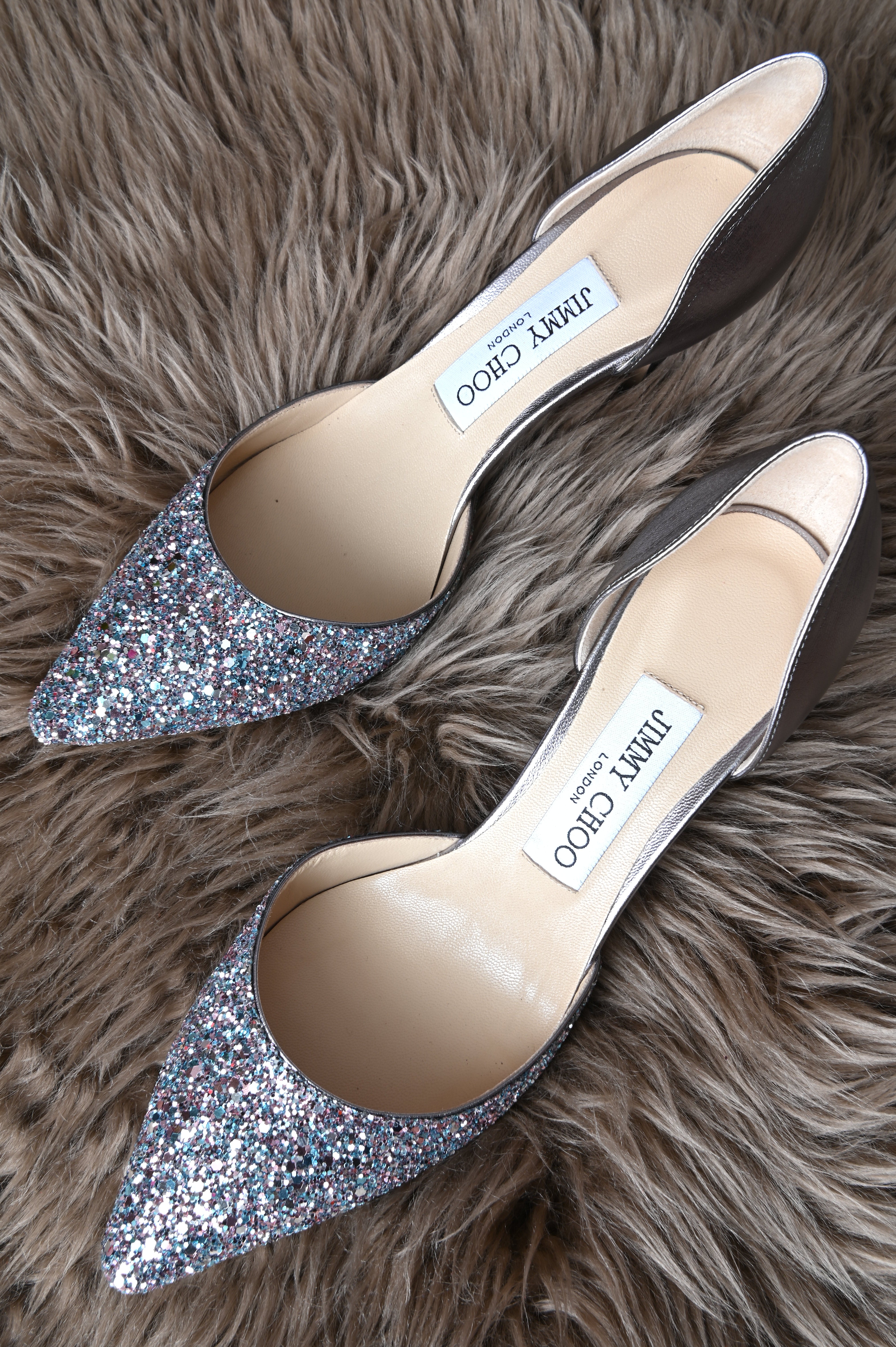 Jimmy Choo Esther 85' Coarse Glitter Metallic Leather D'orsay Pumps