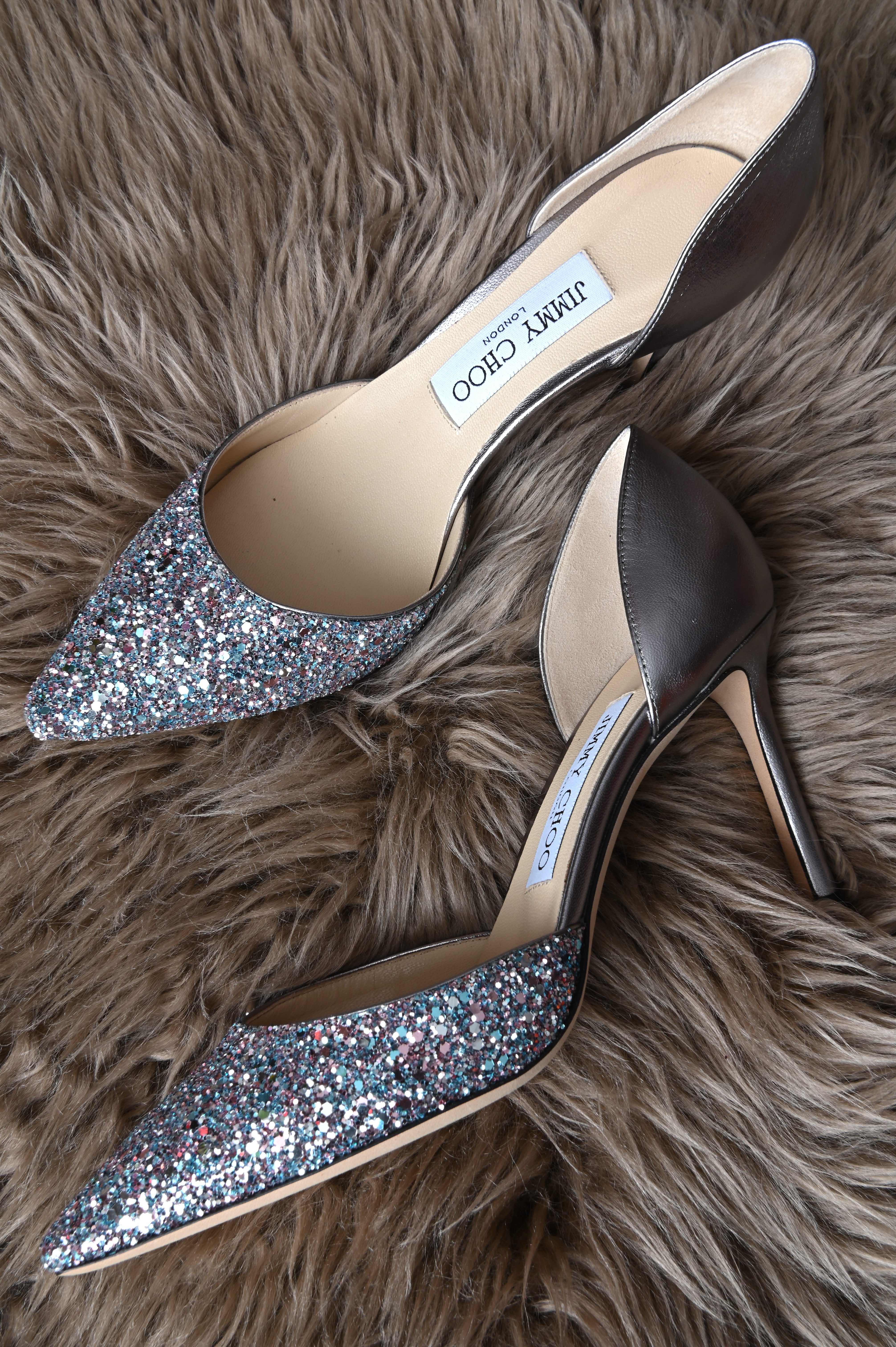 Jimmy Choo Esther 85' Coarse Glitter Metallic Leather D'orsay Pumps