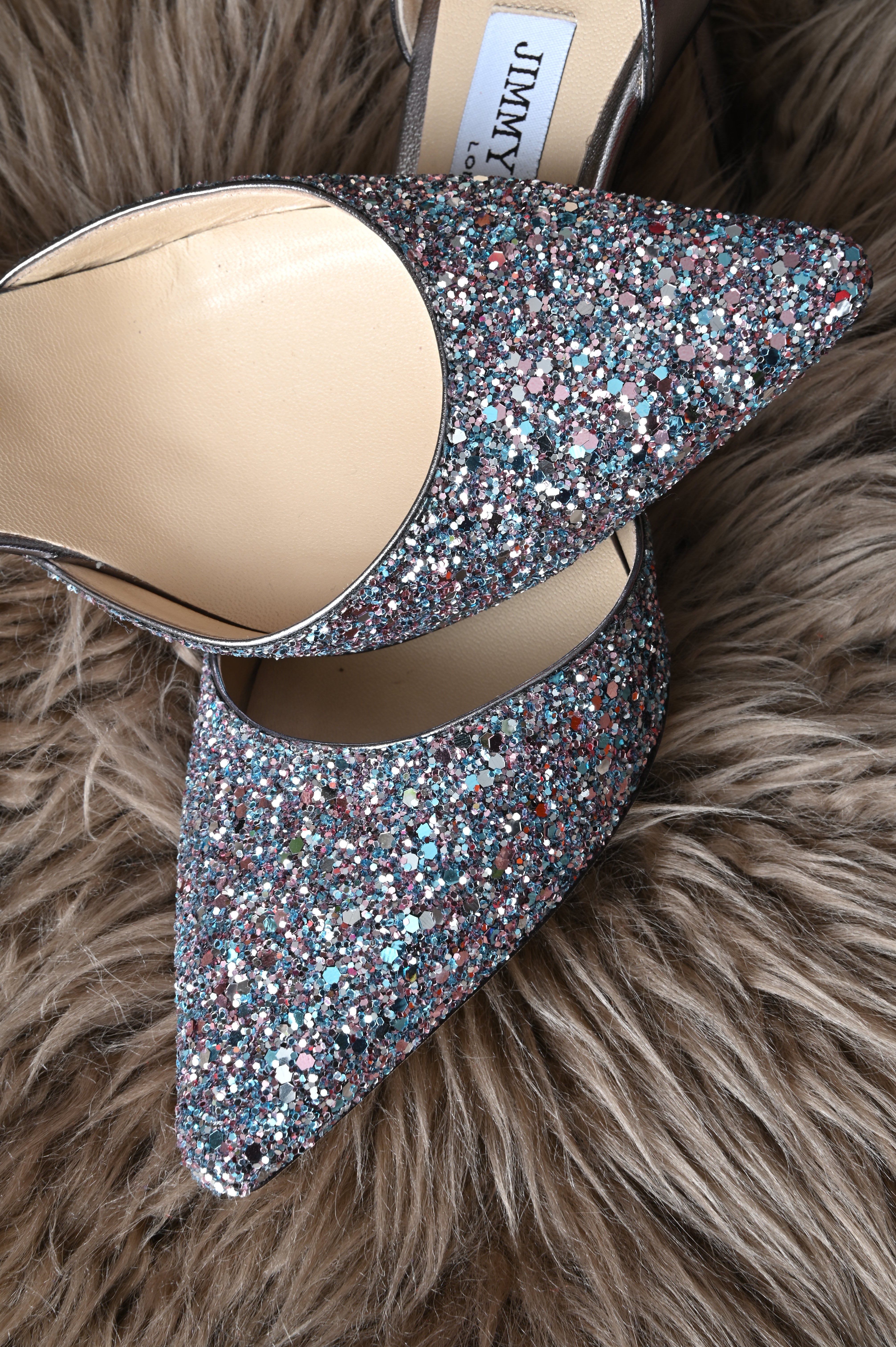 Jimmy Choo Esther 85' Coarse Glitter Metallic Leather D'orsay Pumps