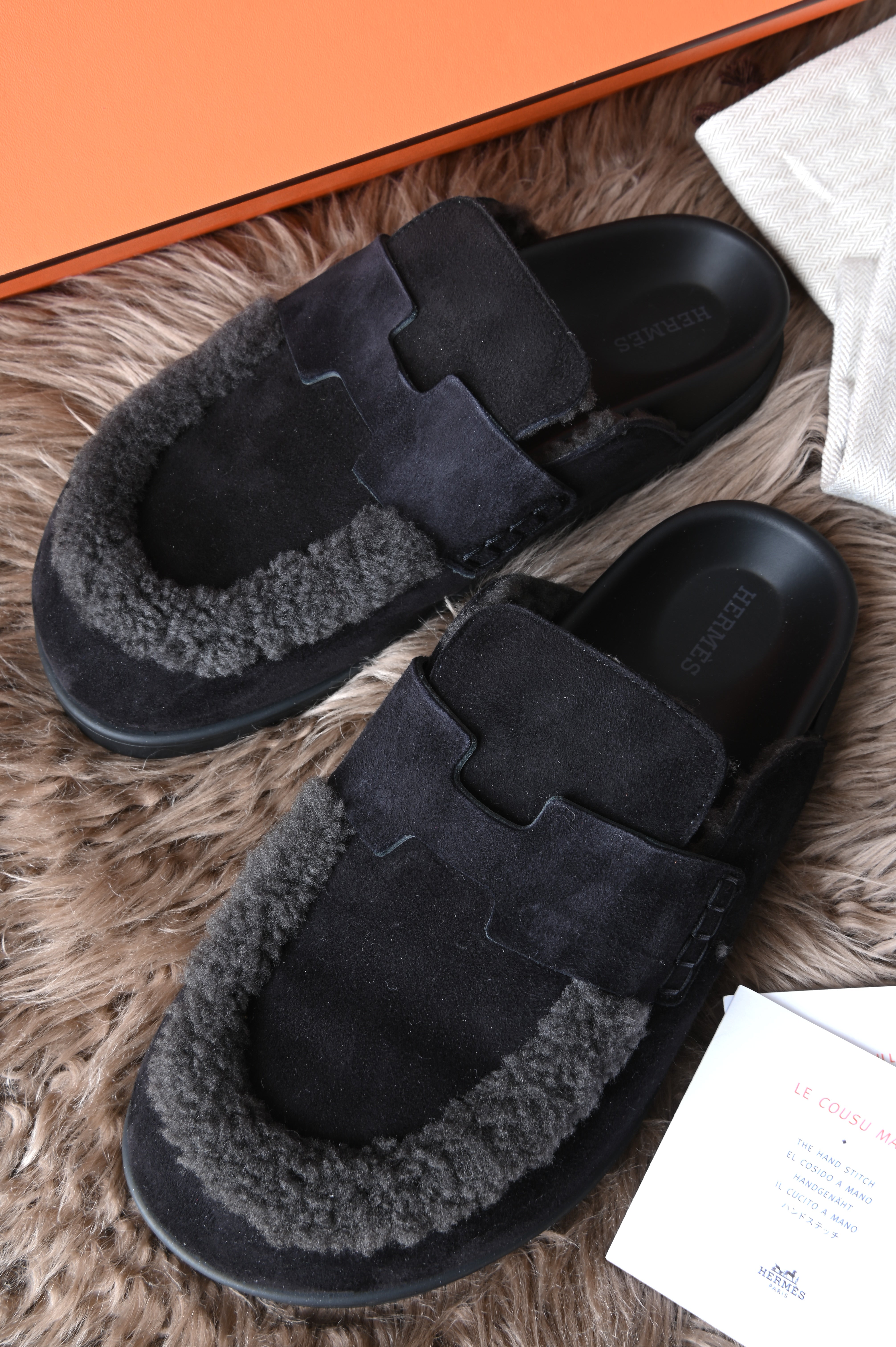 Hermes Shearling Fur Go Mules