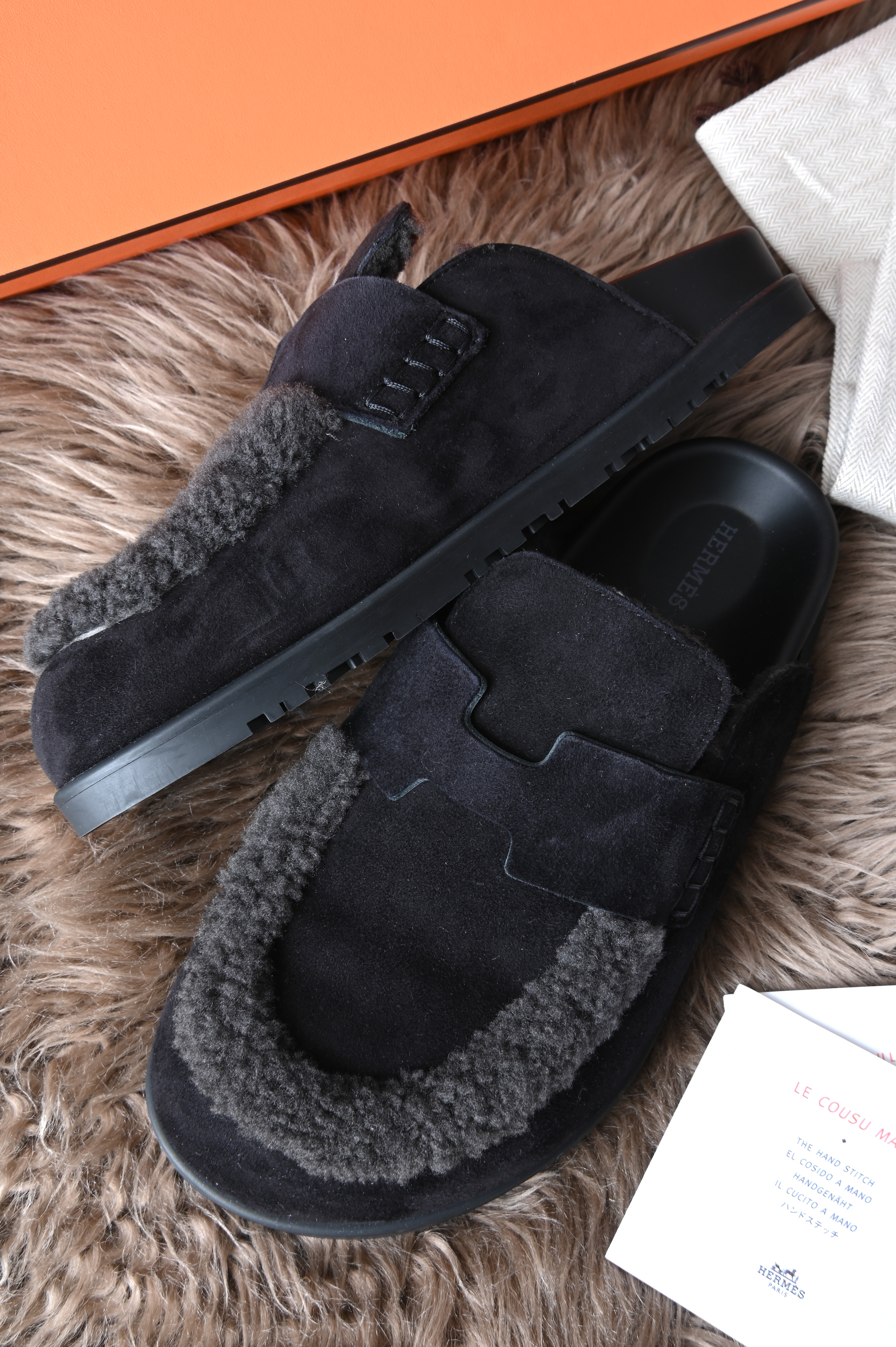 Hermes Shearling Fur Go Mules