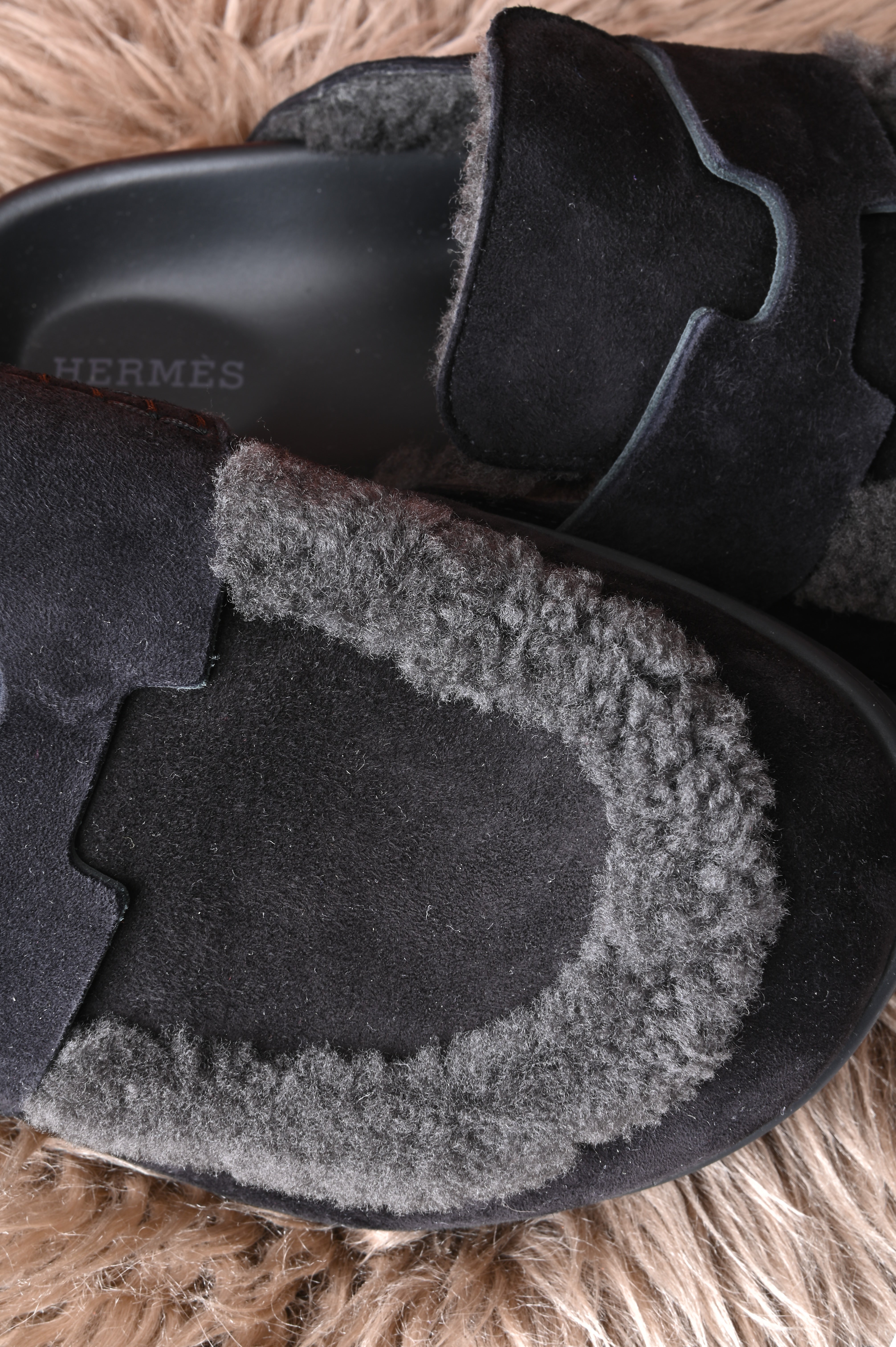 Hermes Shearling Fur Go Mules