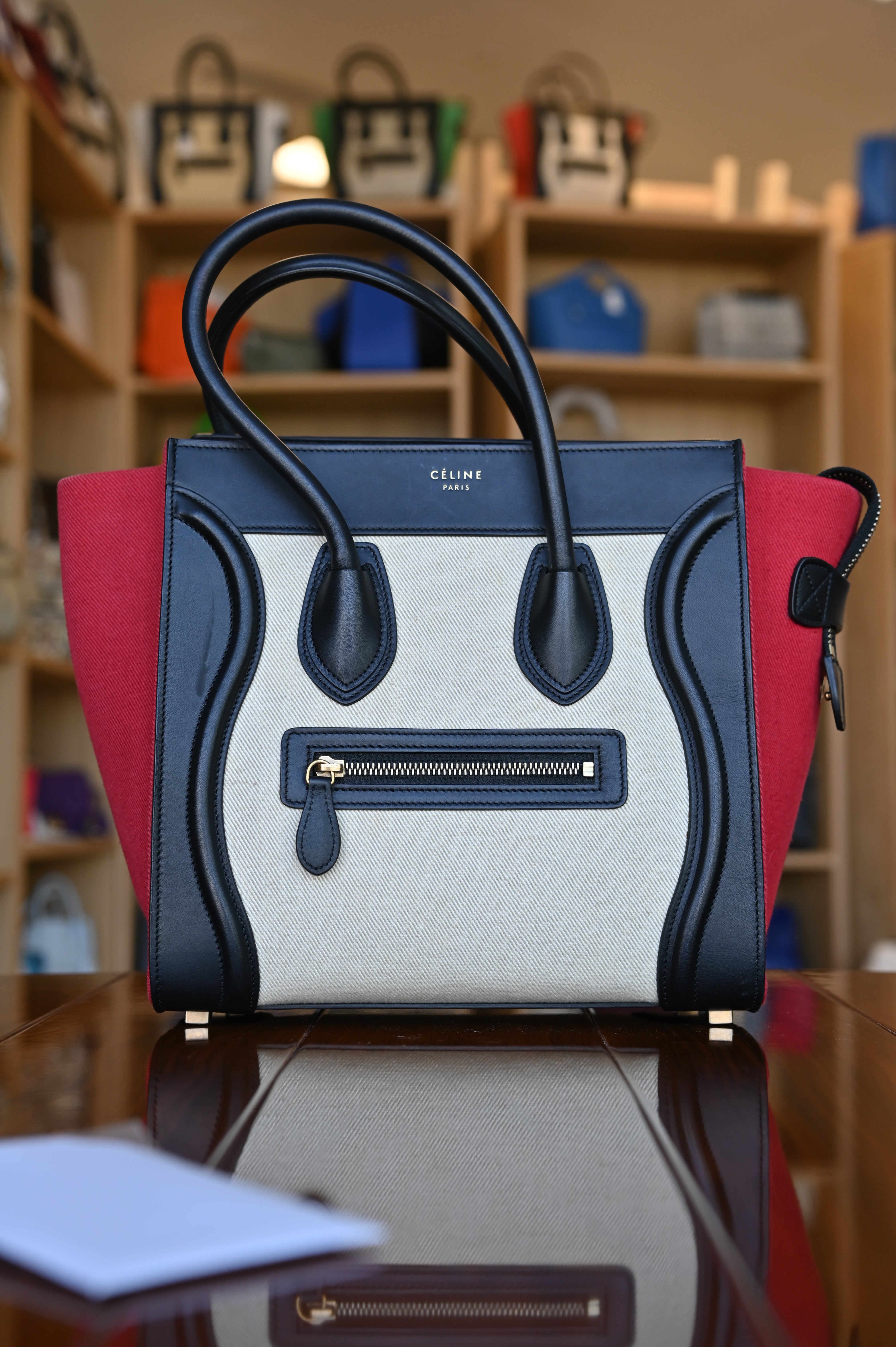 Celine Red Micro Luggage Tote Bag