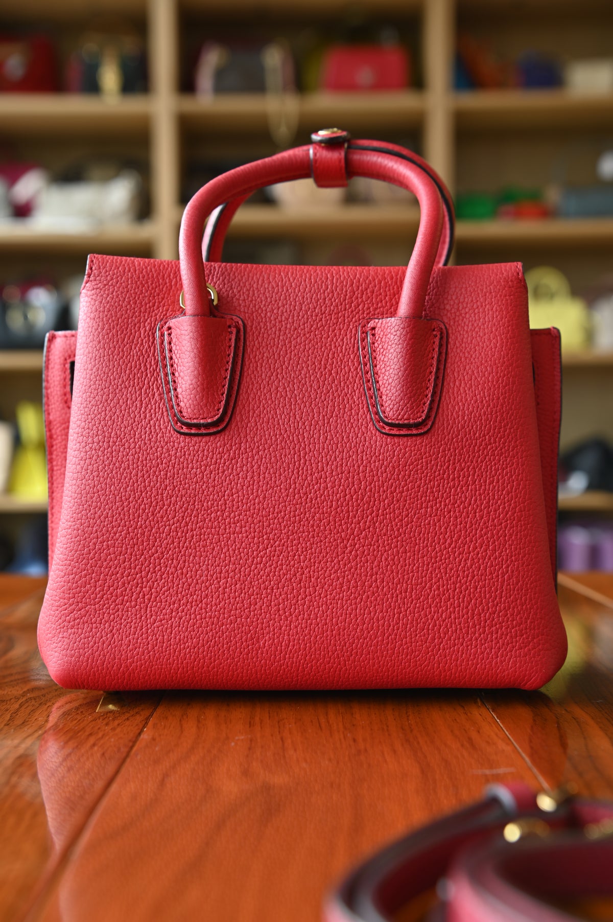 MCM Red Milla Grained Leather Tote Bag