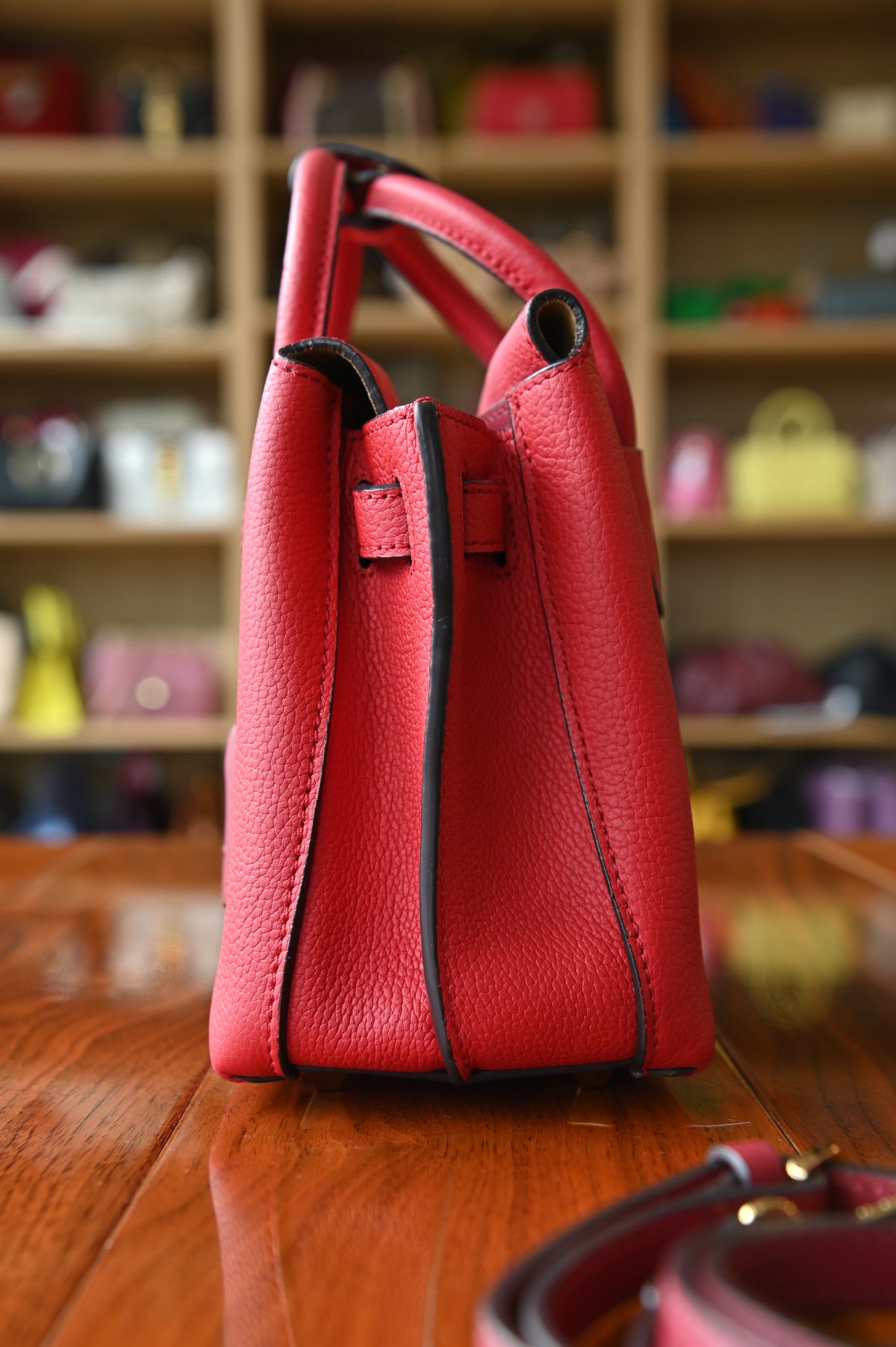 MCM Red Milla Grained Leather Tote Bag