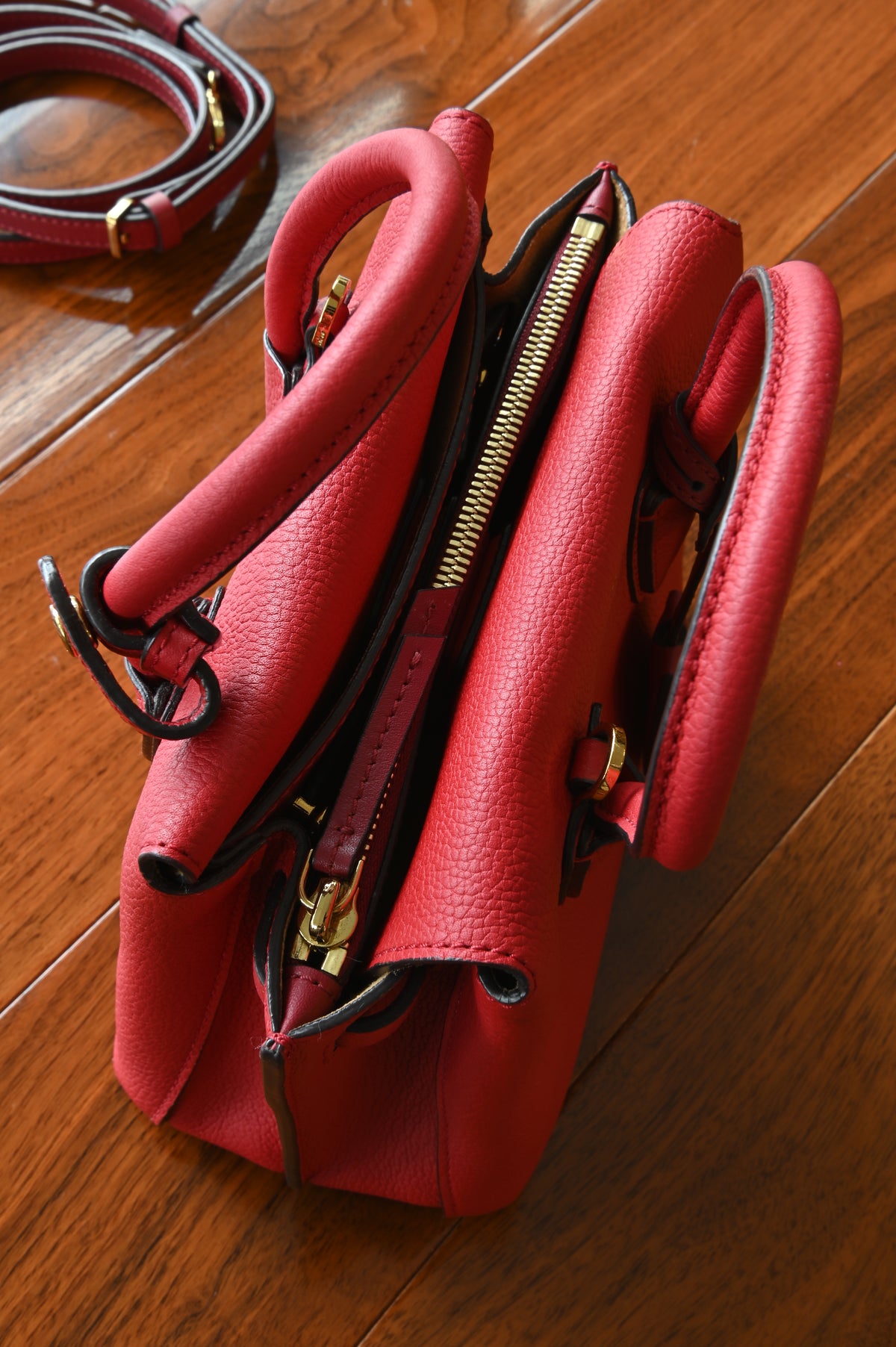 MCM Red Milla Grained Leather Tote Bag