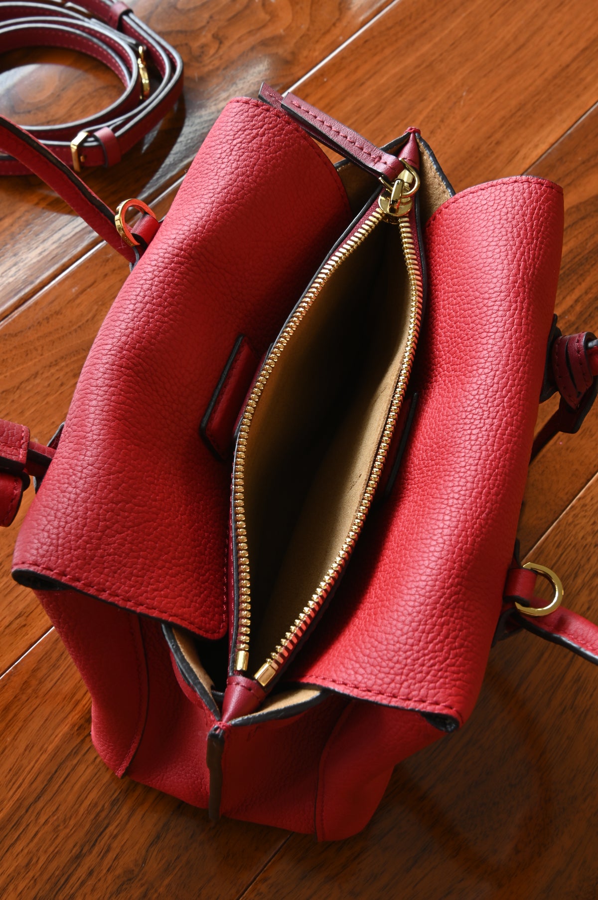 MCM Red Milla Grained Leather Tote Bag