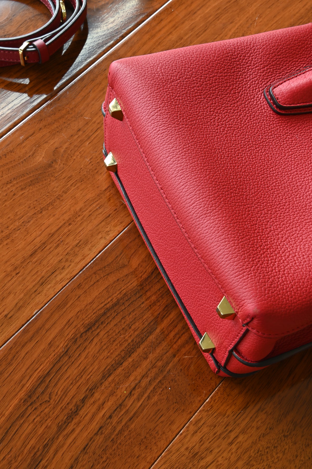MCM Red Milla Grained Leather Tote Bag