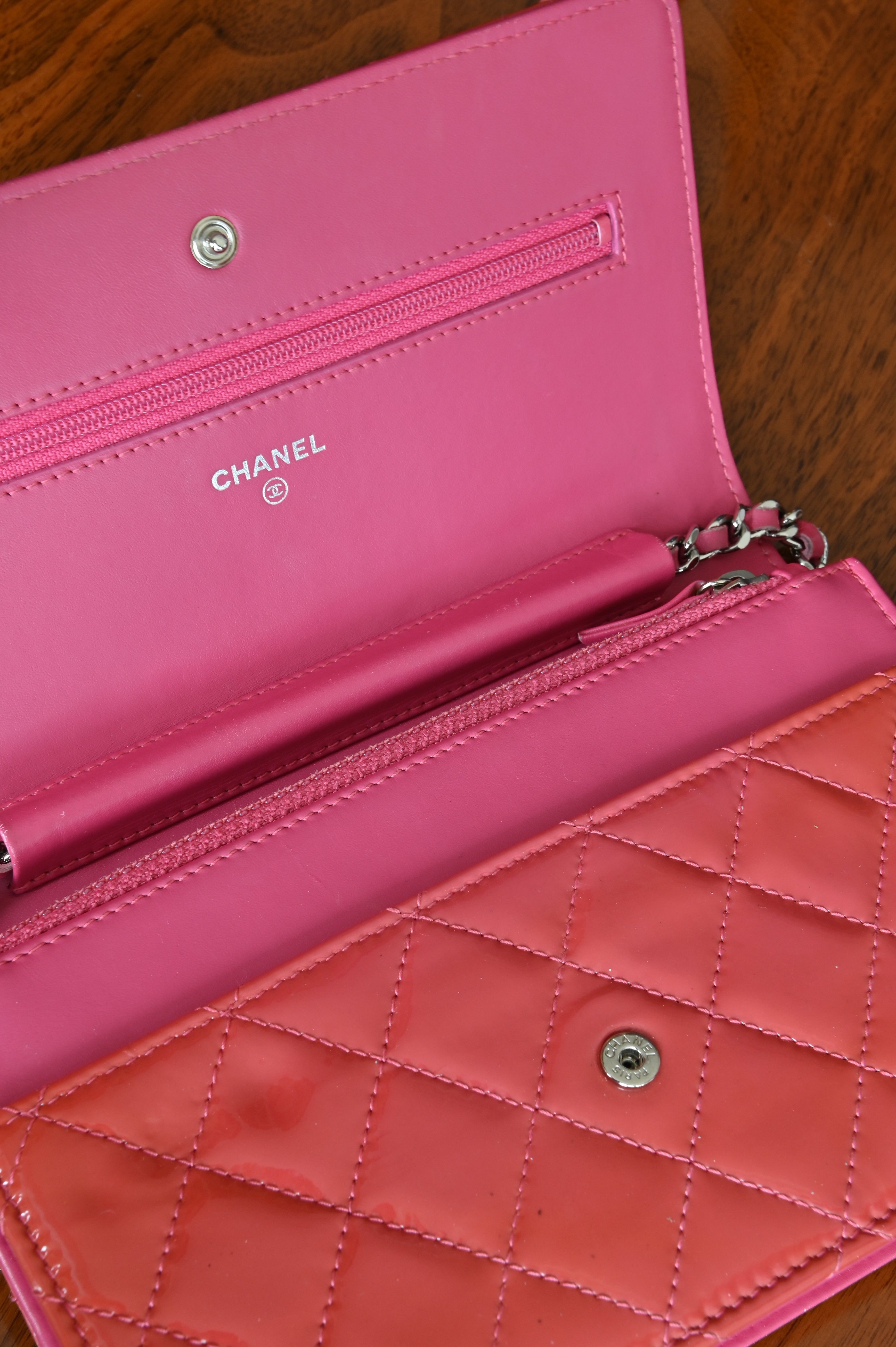 Chanel Classic Patent Pink Wallet on Chain