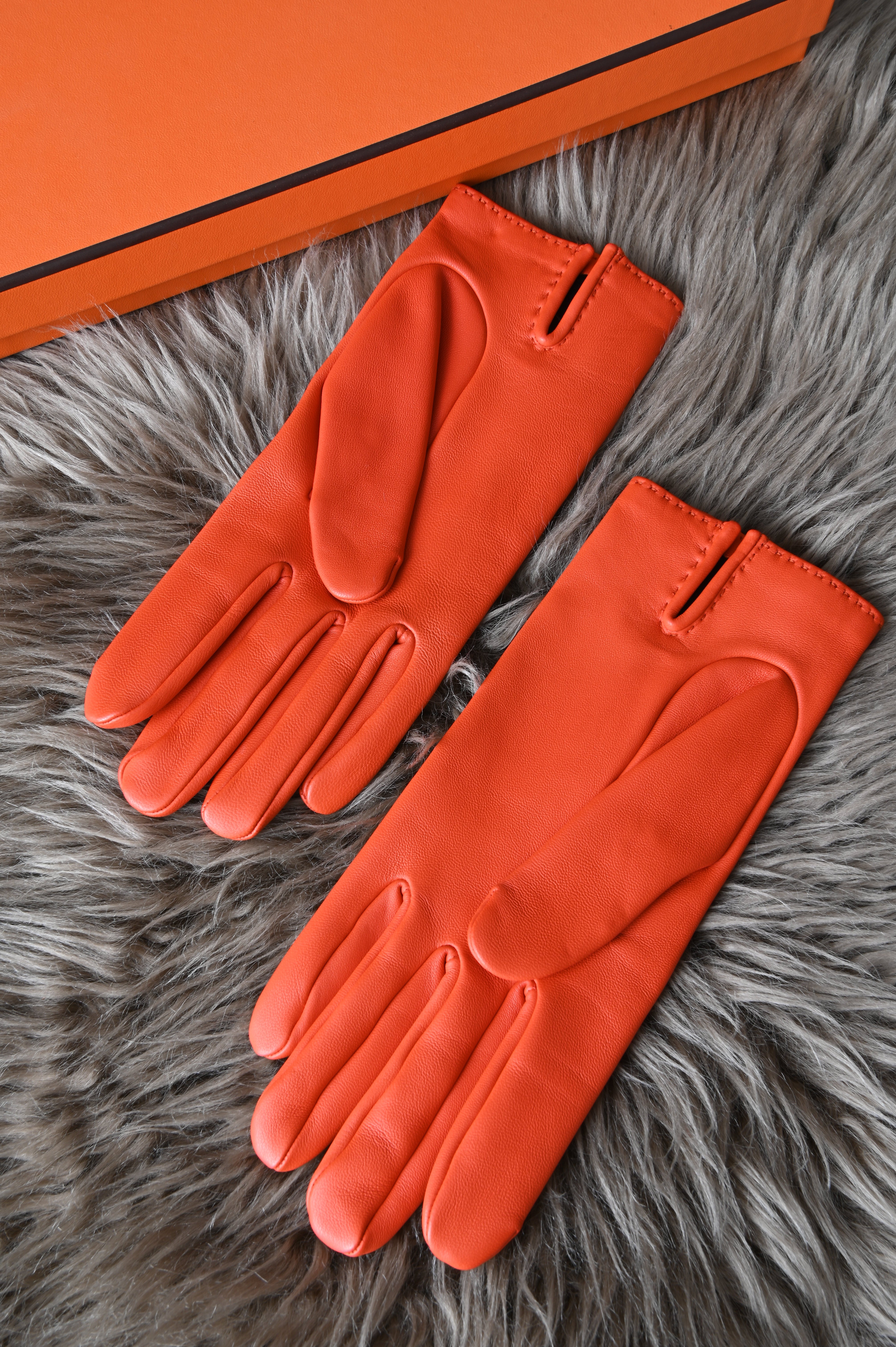 Hermes Kelly Gloves Gants 6.5 Orange leather