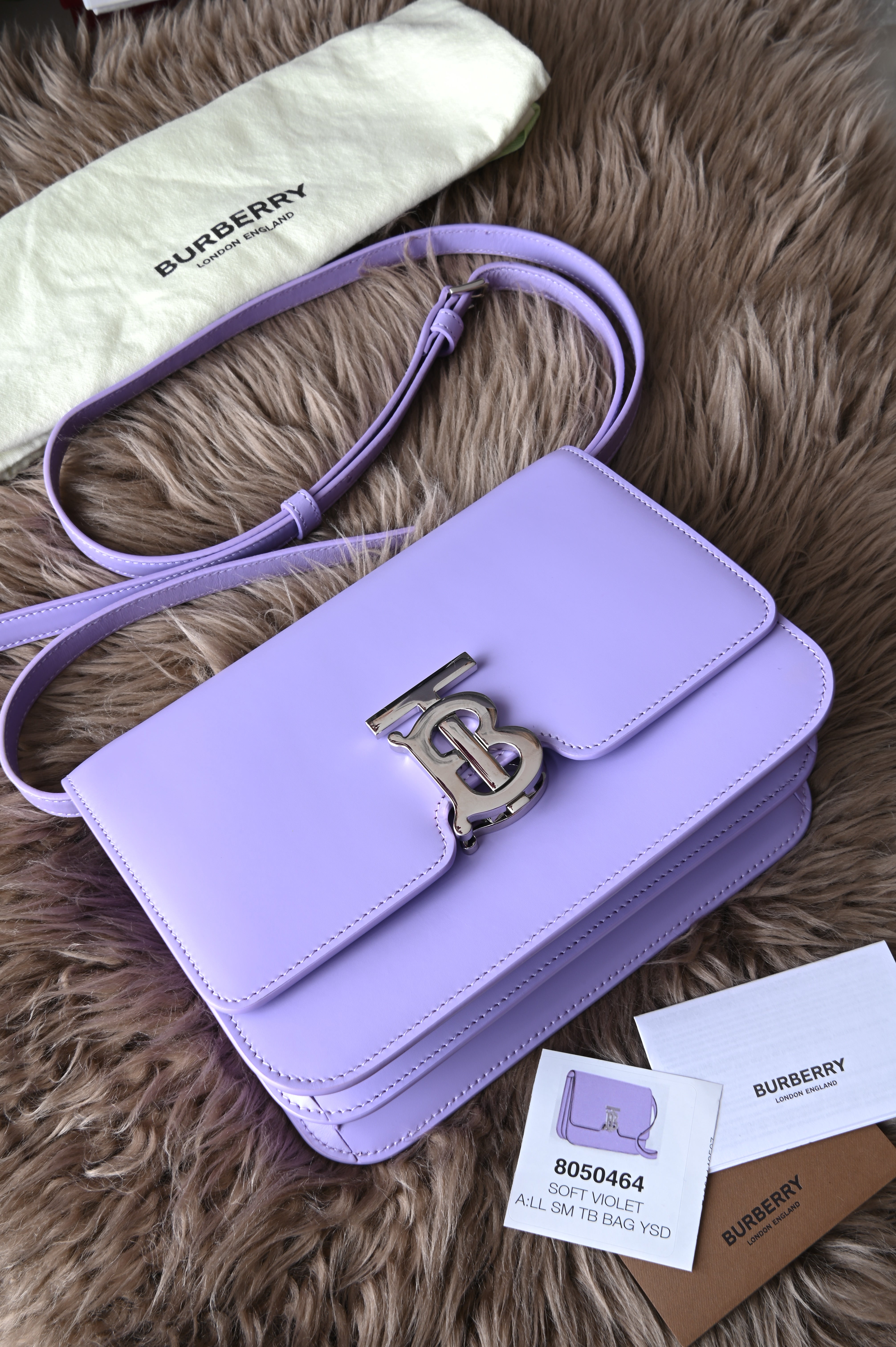 Burberry TB Flap bag in lilac and Silver hardware