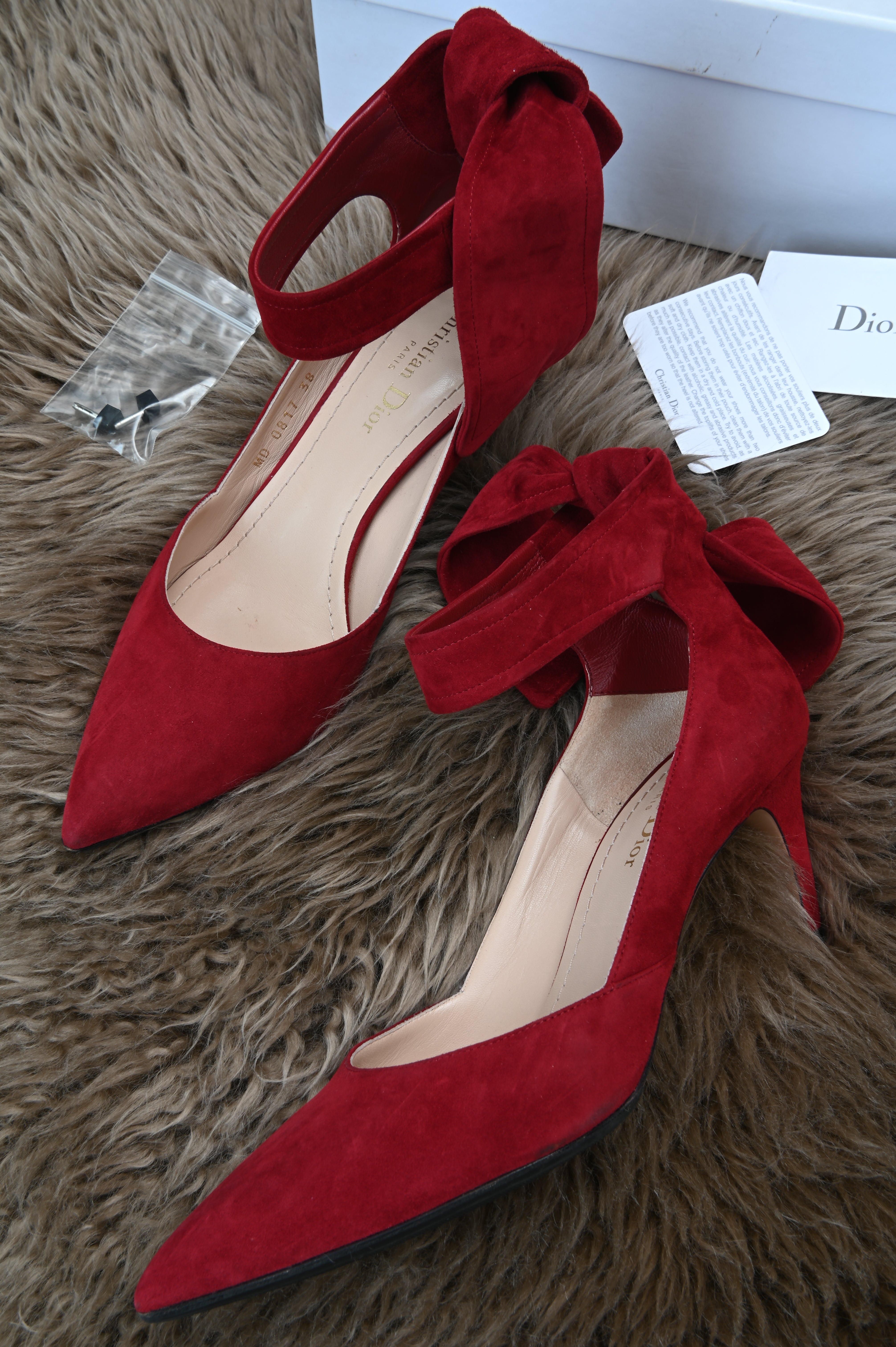 Christian Dior bow ankle straps in suede