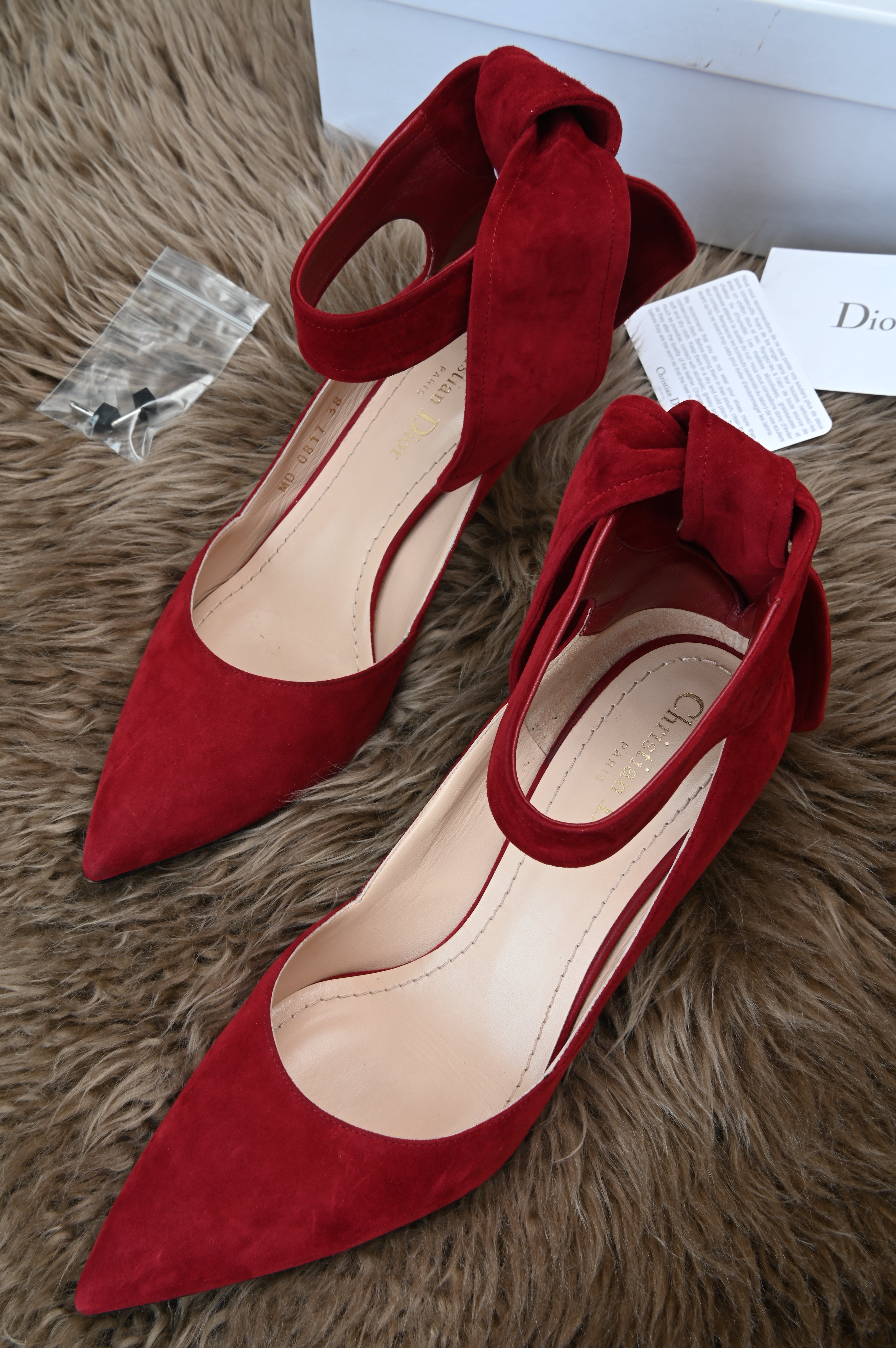 Christian Dior bow ankle straps in suede