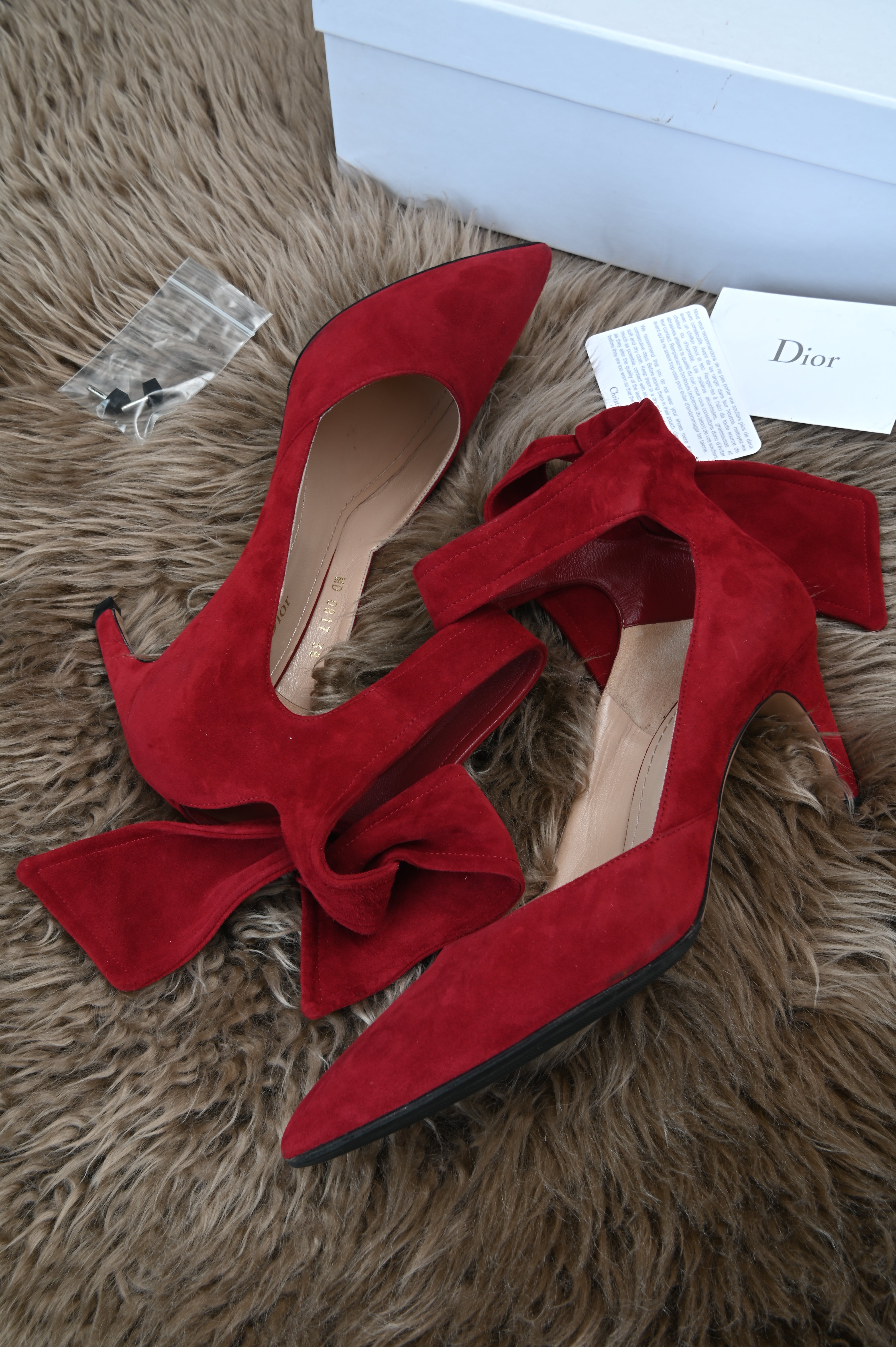 Christian Dior bow ankle straps in suede