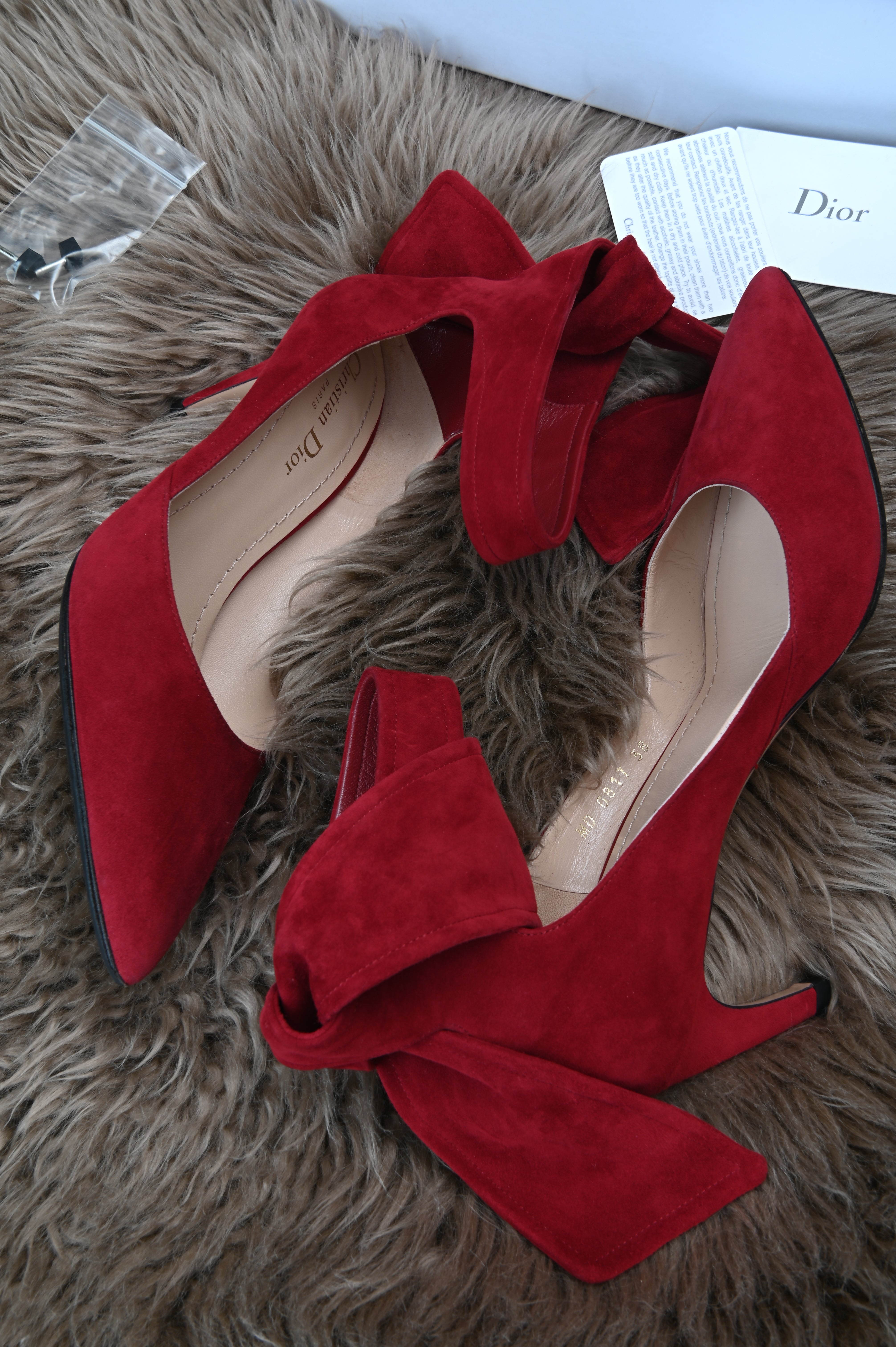 Christian Dior bow ankle straps in suede