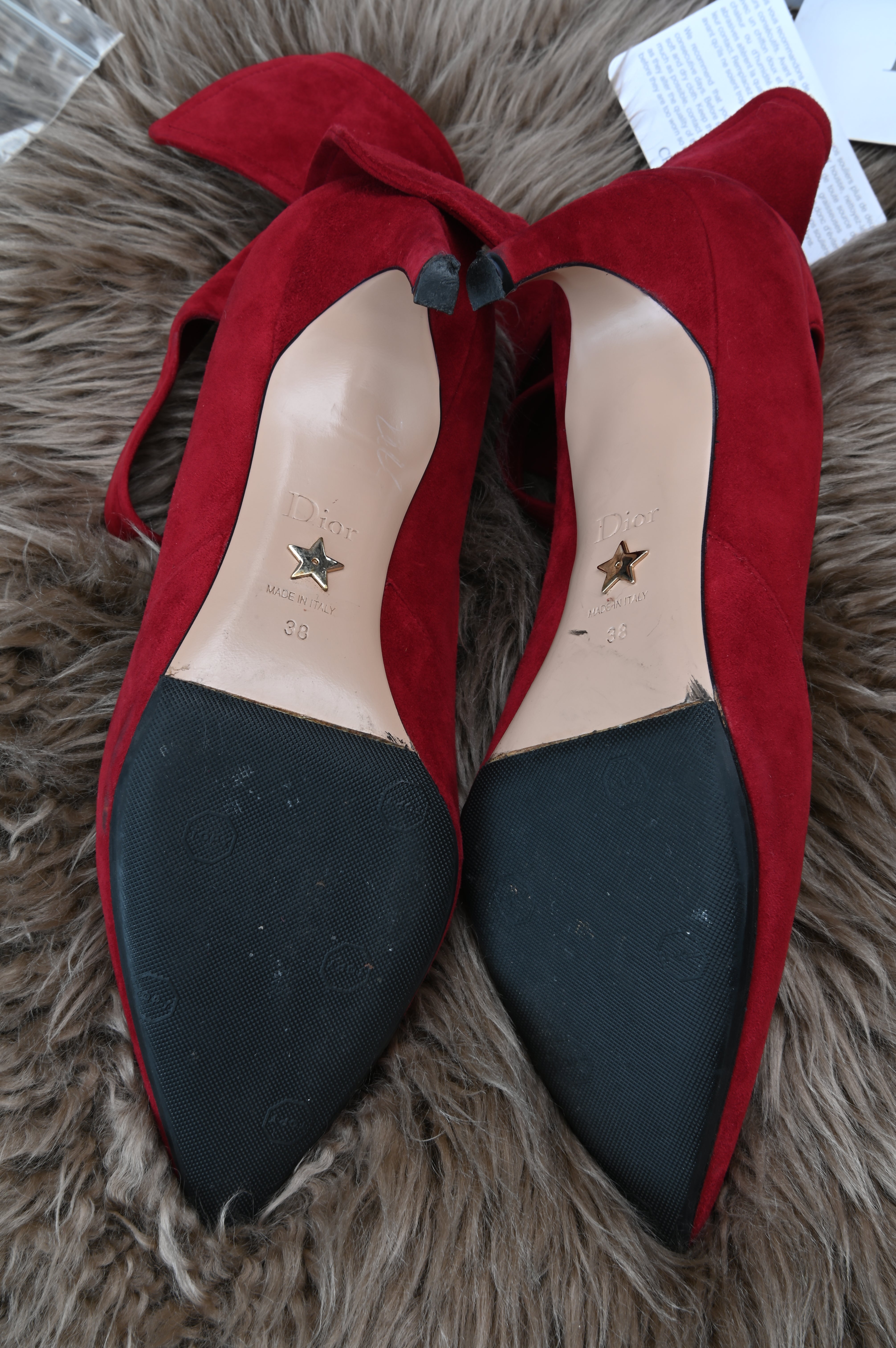 Christian Dior bow ankle straps in suede