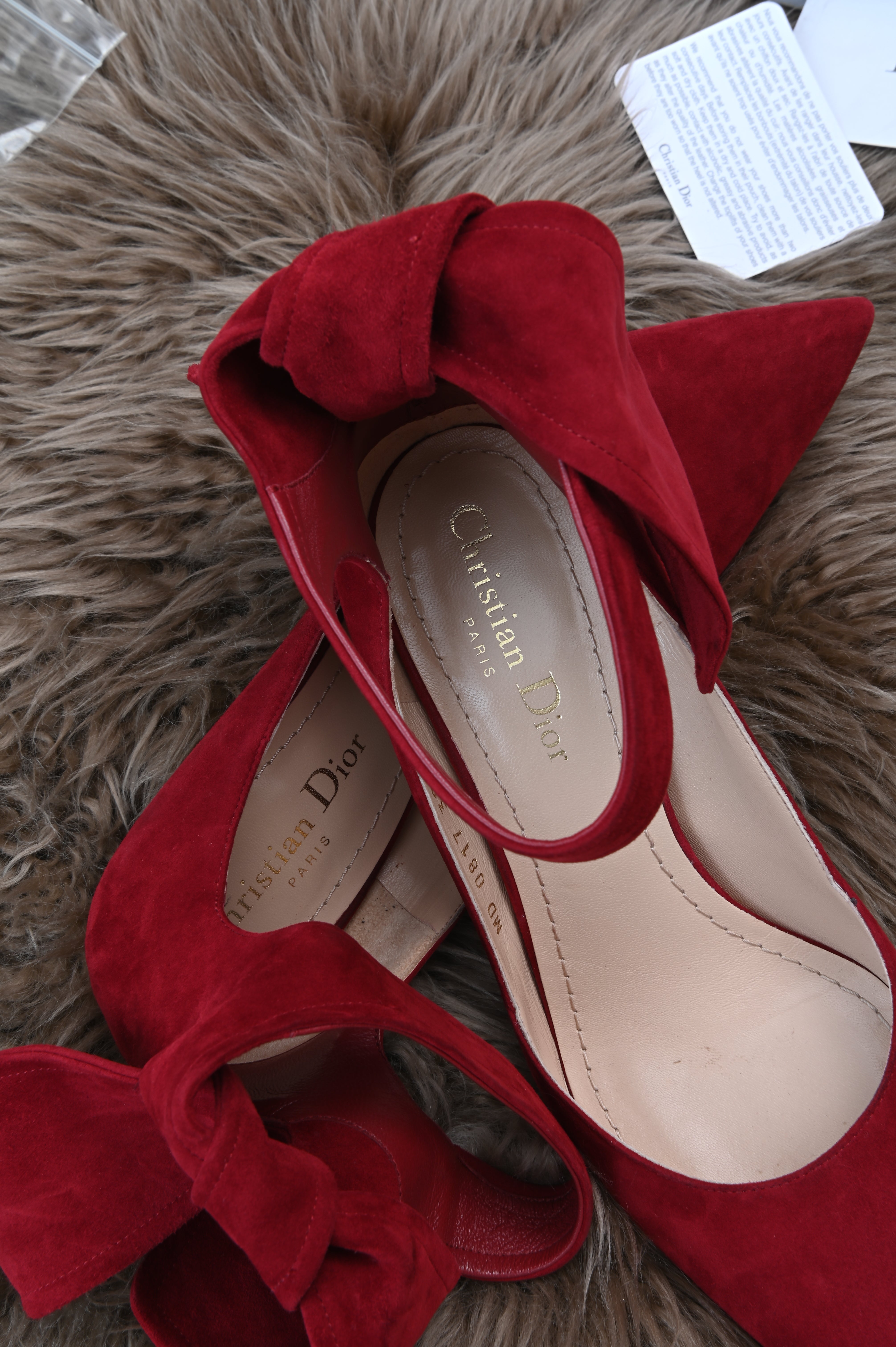 Christian Dior bow ankle straps in suede