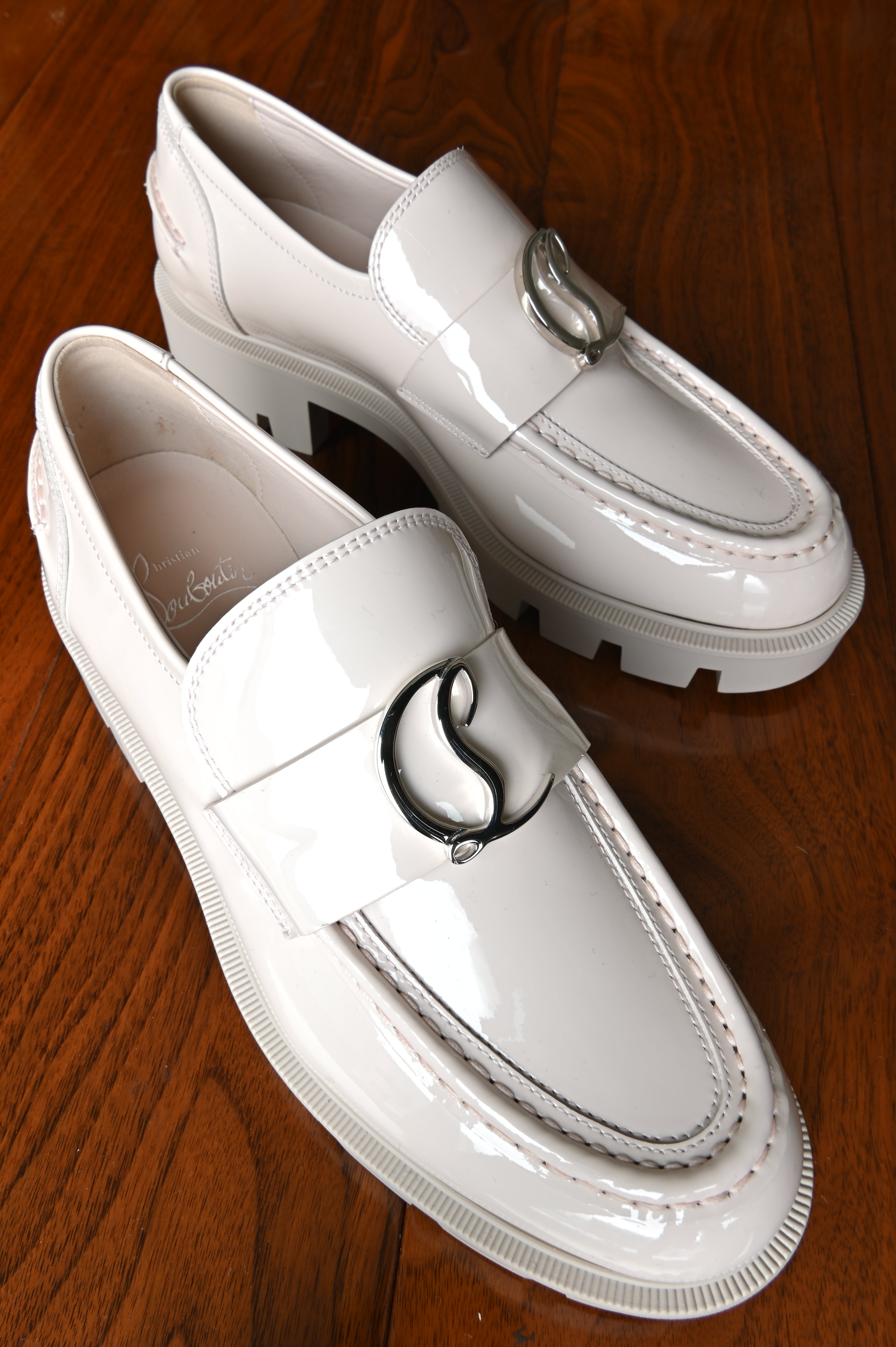Christian Louboutin White Lock Woody Loafers